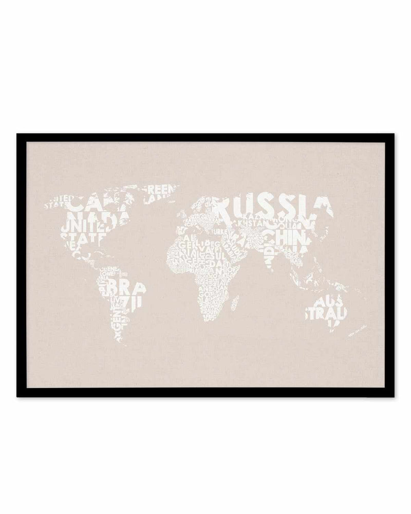 Country Names World Map on Linen Art Print