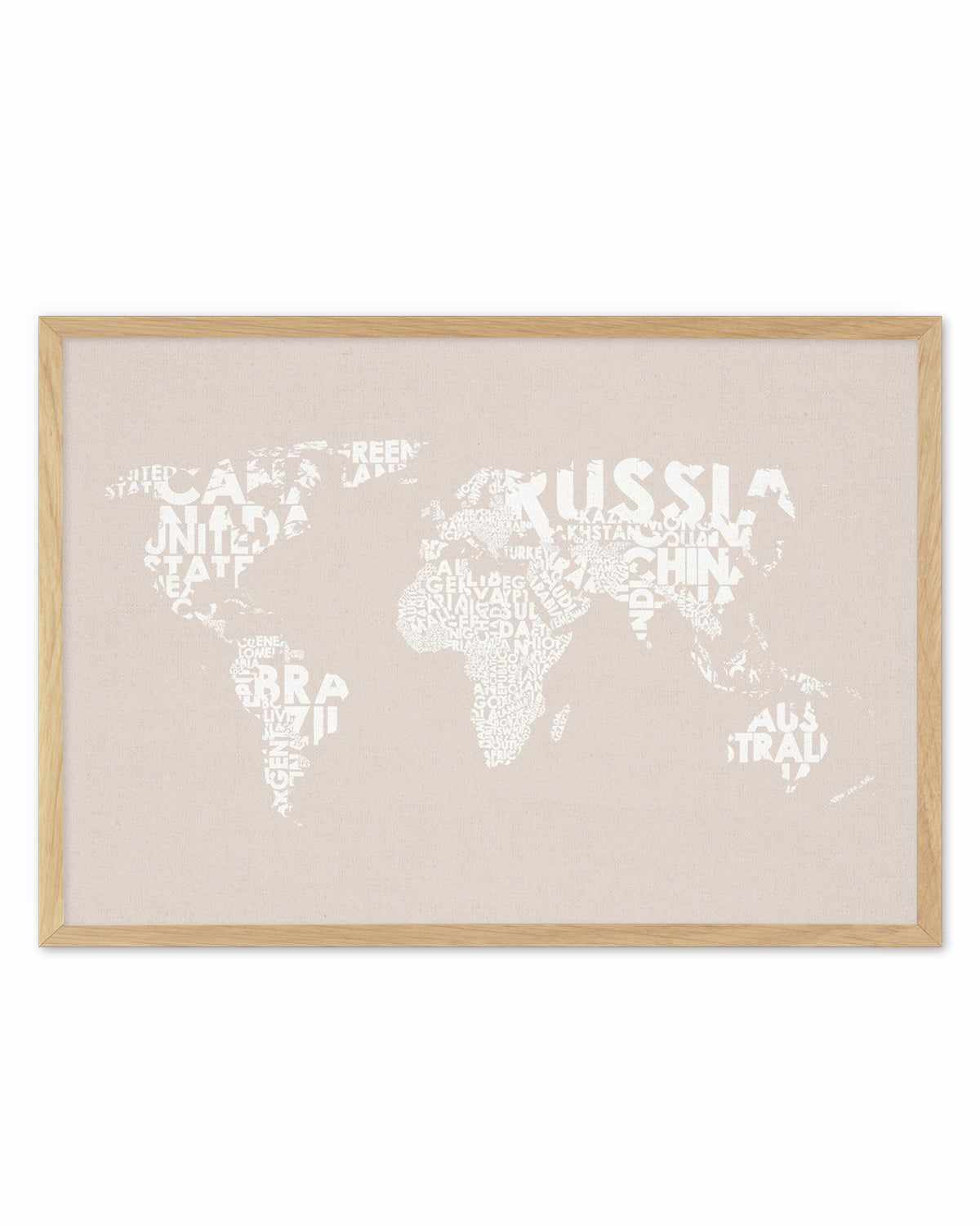 Country Names World Map on Linen Art Print