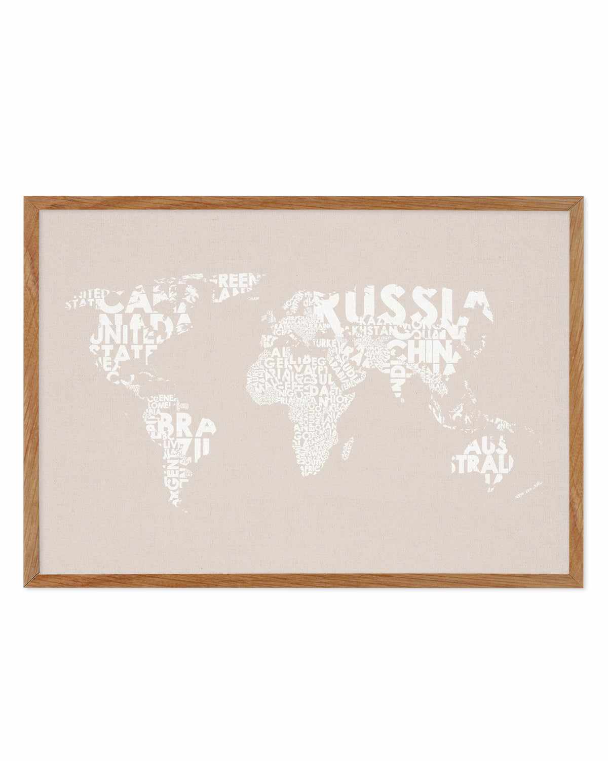 Country Names World Map on Linen Art Print