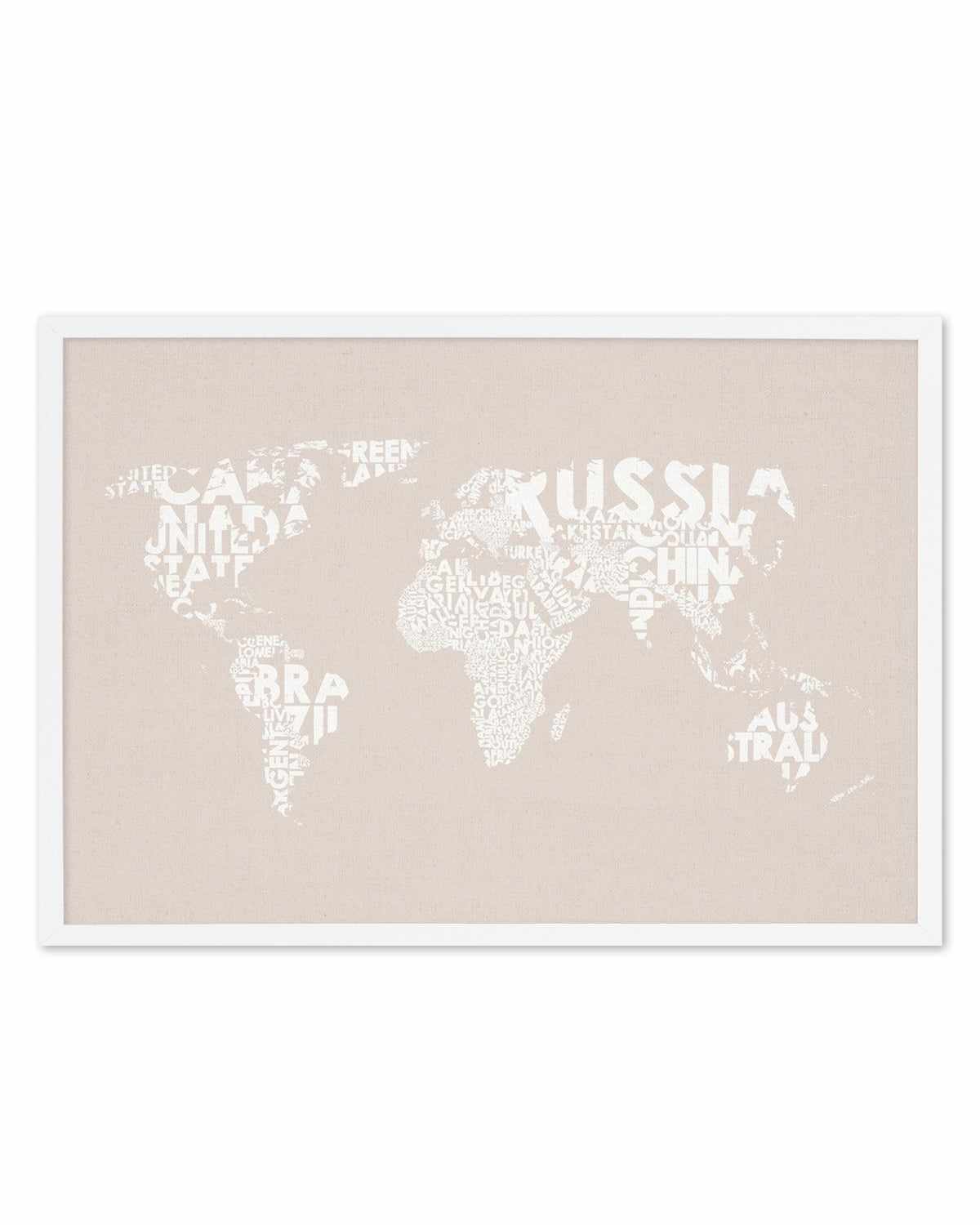 Country Names World Map on Linen Art Print