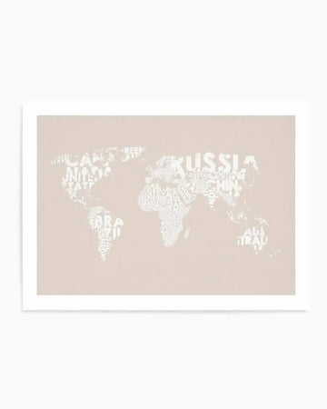 Country Names World Map on Linen Art Print from Olive et Oriel where you can shop wallpaper and artworks online