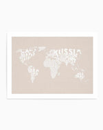 Country Names World Map on Linen Art Print