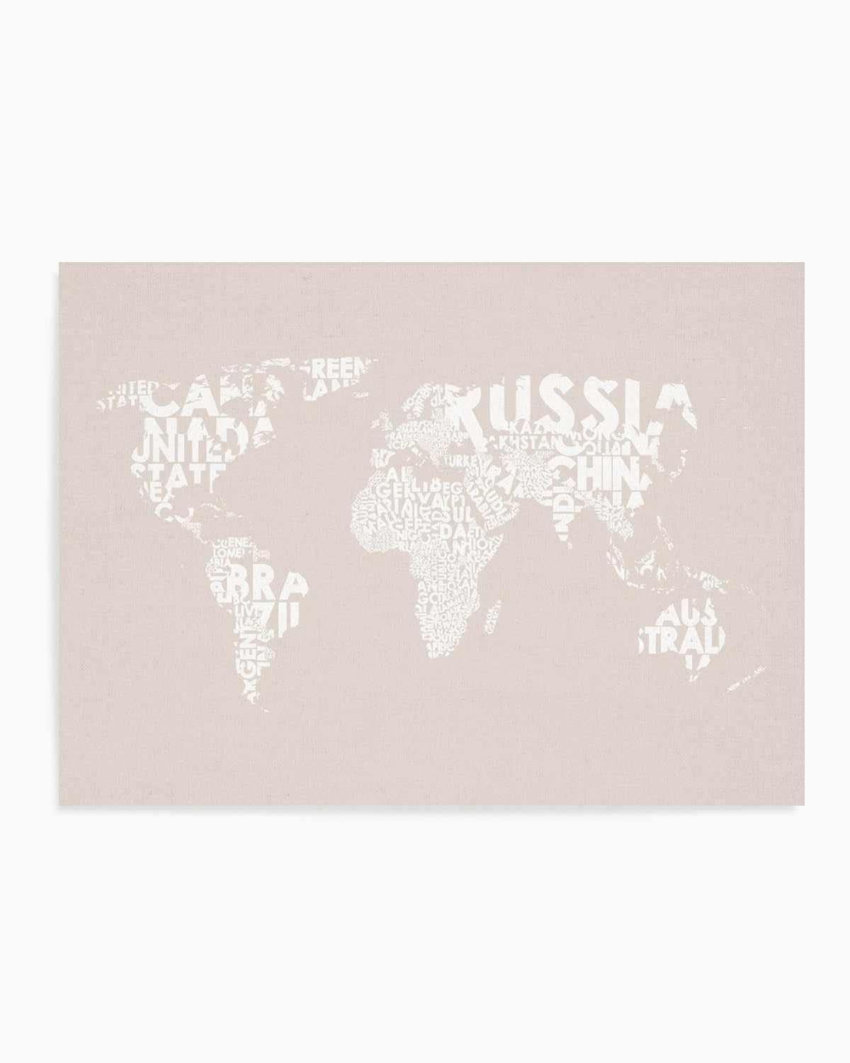 Country Names World Map on Linen Art Print