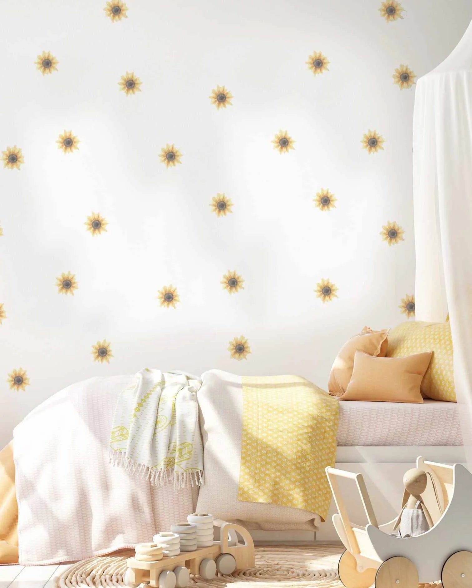 Country Sunflowers Decal Set-Decals-Olive et Oriel-Decorate your kids bedroom wall decor with removable wall decals, these fabric kids decals are a great way to add colour and update your children's bedroom. Available as girls wall decals or boys wall decals, there are also nursery decals.