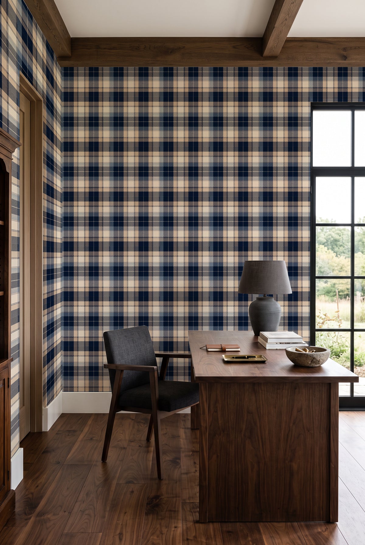 Country House Tartan Navy Blue Wallpaper