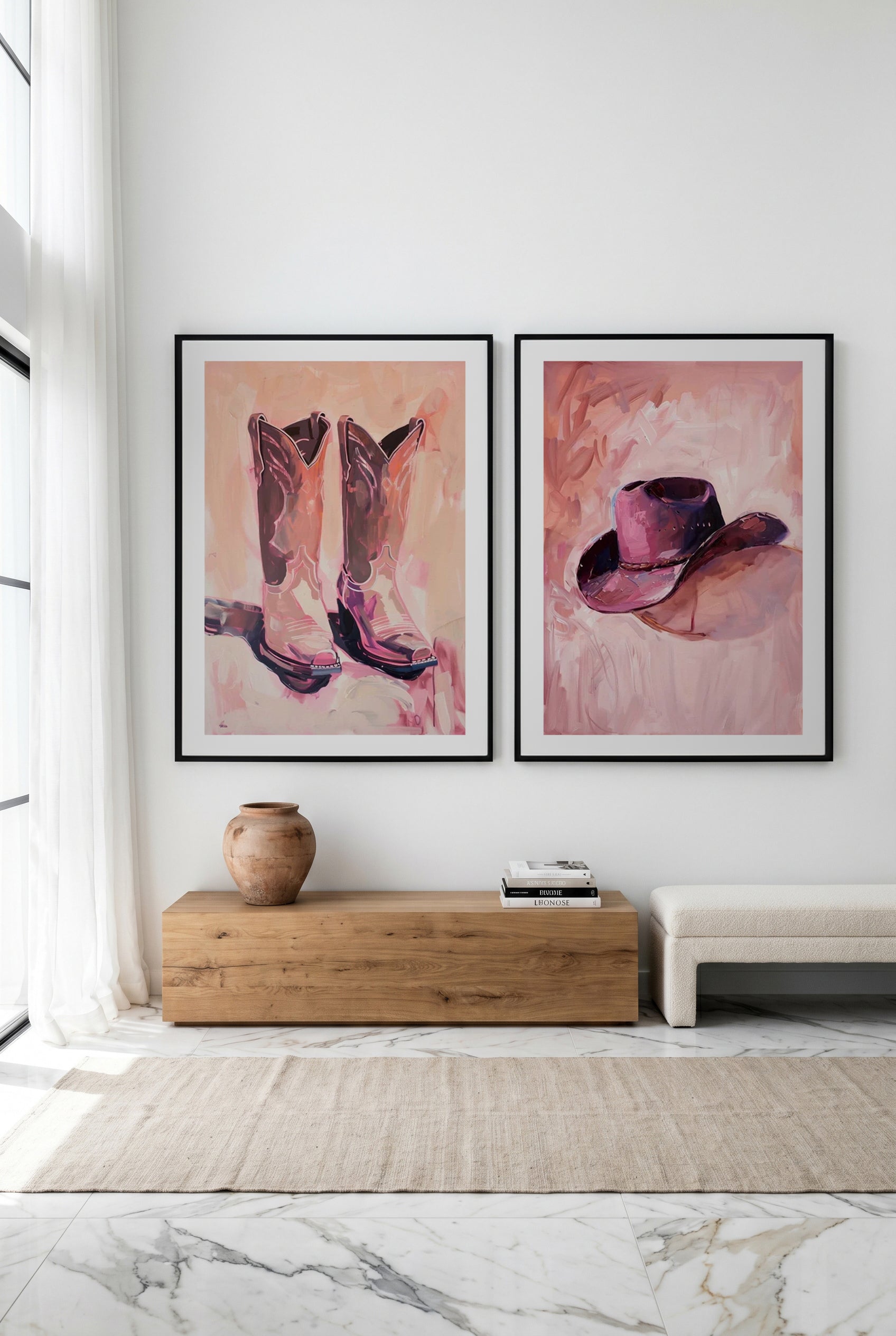 Cowboy Quarters No I & II Art Print Set of 2 | Matching Wall Art