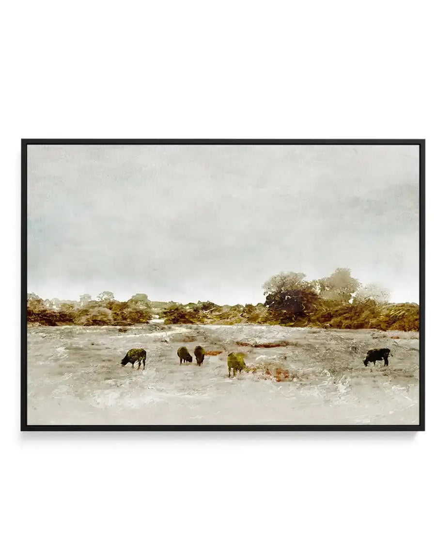 Cows by the Sea by Dan Hobday | Framed Canvas-CANVAS-You can shop wall art online with Olive et Oriel for everything from abstract art to fun kids wall art. Our beautiful modern art prints and canvas art are available from large canvas prints to wall art paintings and our proudly Australian artwork collection offers only the highest quality framed large wall art and canvas art Australia - You can buy fashion photography prints or Hampton print posters and paintings on canvas from Olive et Oriel 