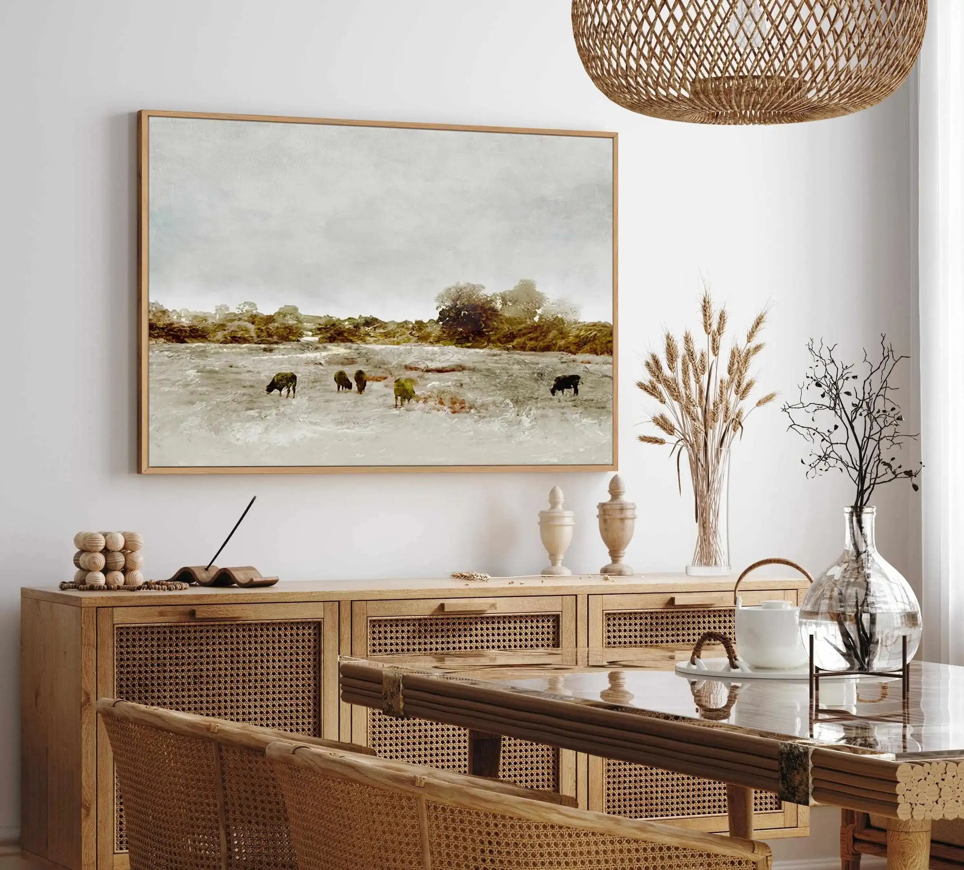 Cows by the Sea by Dan Hobday | Framed Canvas-CANVAS-You can shop wall art online with Olive et Oriel for everything from abstract art to fun kids wall art. Our beautiful modern art prints and canvas art are available from large canvas prints to wall art paintings and our proudly Australian artwork collection offers only the highest quality framed large wall art and canvas art Australia - You can buy fashion photography prints or Hampton print posters and paintings on canvas from Olive et Oriel 