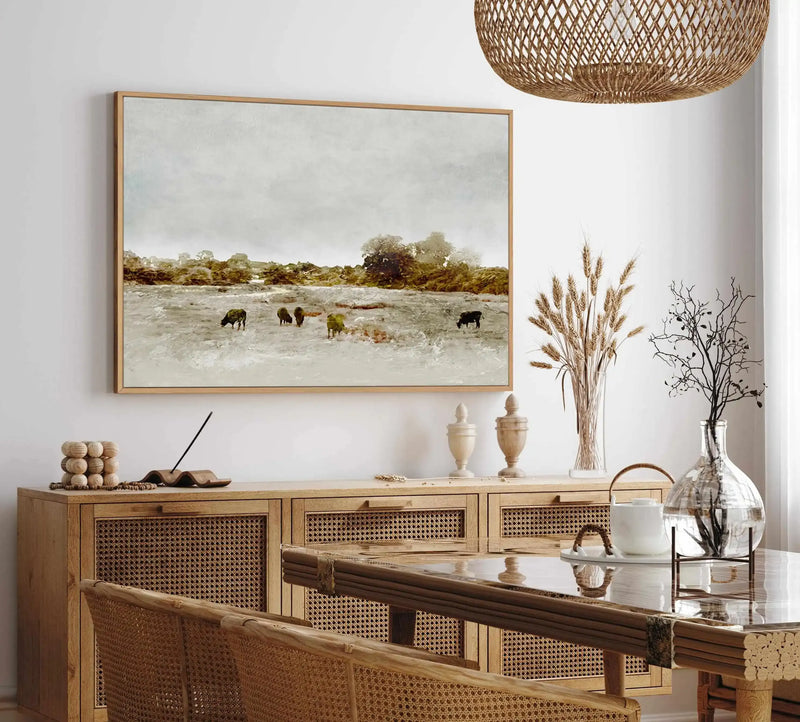 Cows by the Sea by Dan Hobday | Framed Canvas-CANVAS-You can shop wall art online with Olive et Oriel for everything from abstract art to fun kids wall art. Our beautiful modern art prints and canvas art are available from large canvas prints to wall art paintings and our proudly Australian artwork collection offers only the highest quality framed large wall art and canvas art Australia - You can buy fashion photography prints or Hampton print posters and paintings on canvas from Olive et Oriel 