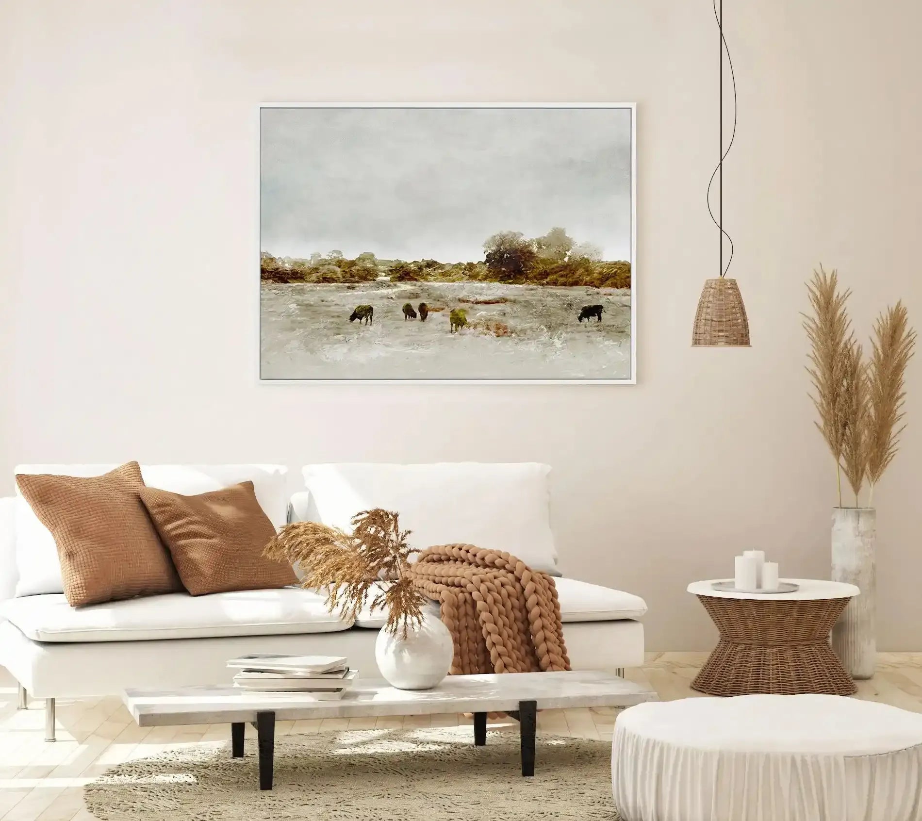 Cows by the Sea by Dan Hobday | Framed Canvas-CANVAS-You can shop wall art online with Olive et Oriel for everything from abstract art to fun kids wall art. Our beautiful modern art prints and canvas art are available from large canvas prints to wall art paintings and our proudly Australian artwork collection offers only the highest quality framed large wall art and canvas art Australia - You can buy fashion photography prints or Hampton print posters and paintings on canvas from Olive et Oriel 