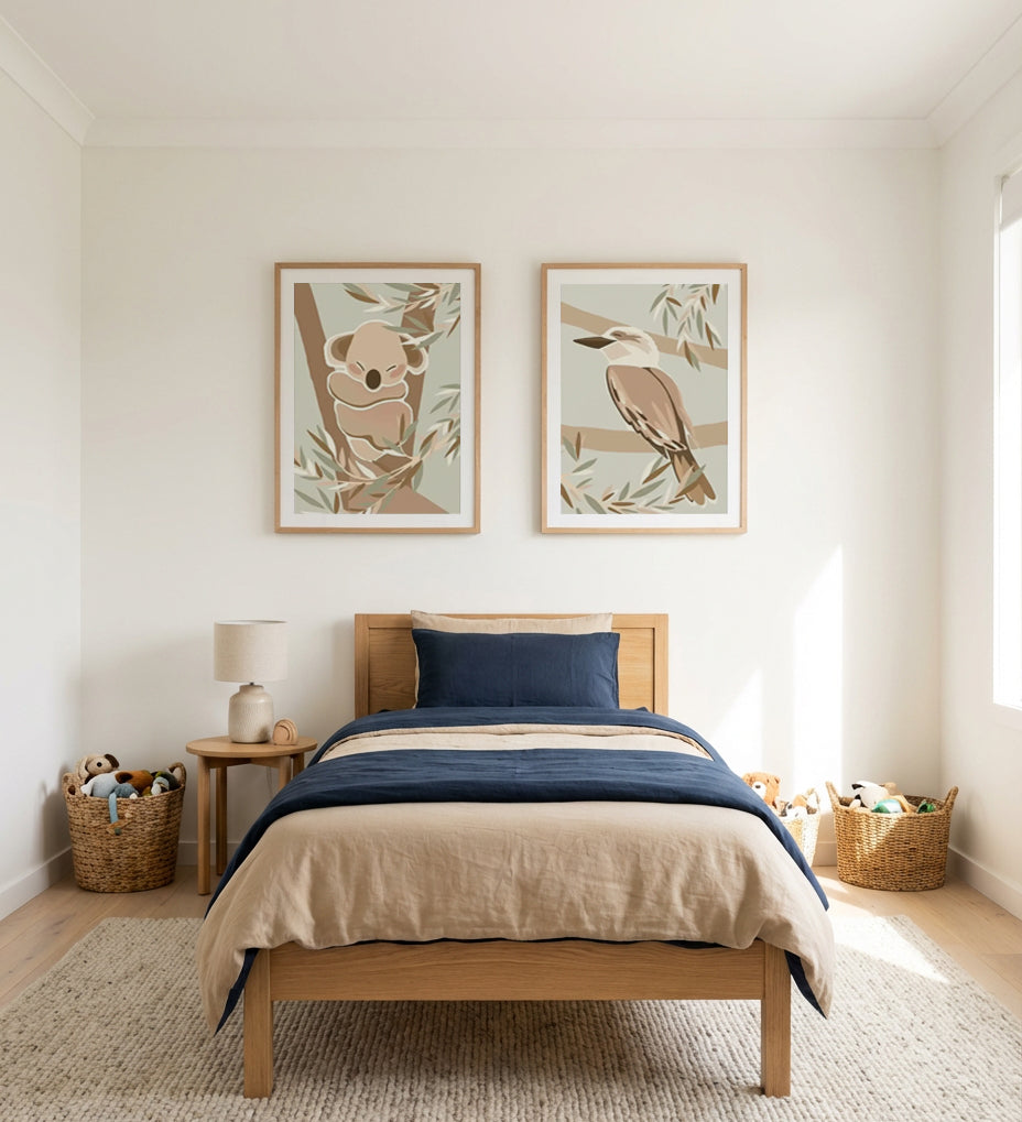 Cozy Koala & Cool as a Kookaburra Art Print Set of 2 | Matching Wall Art
