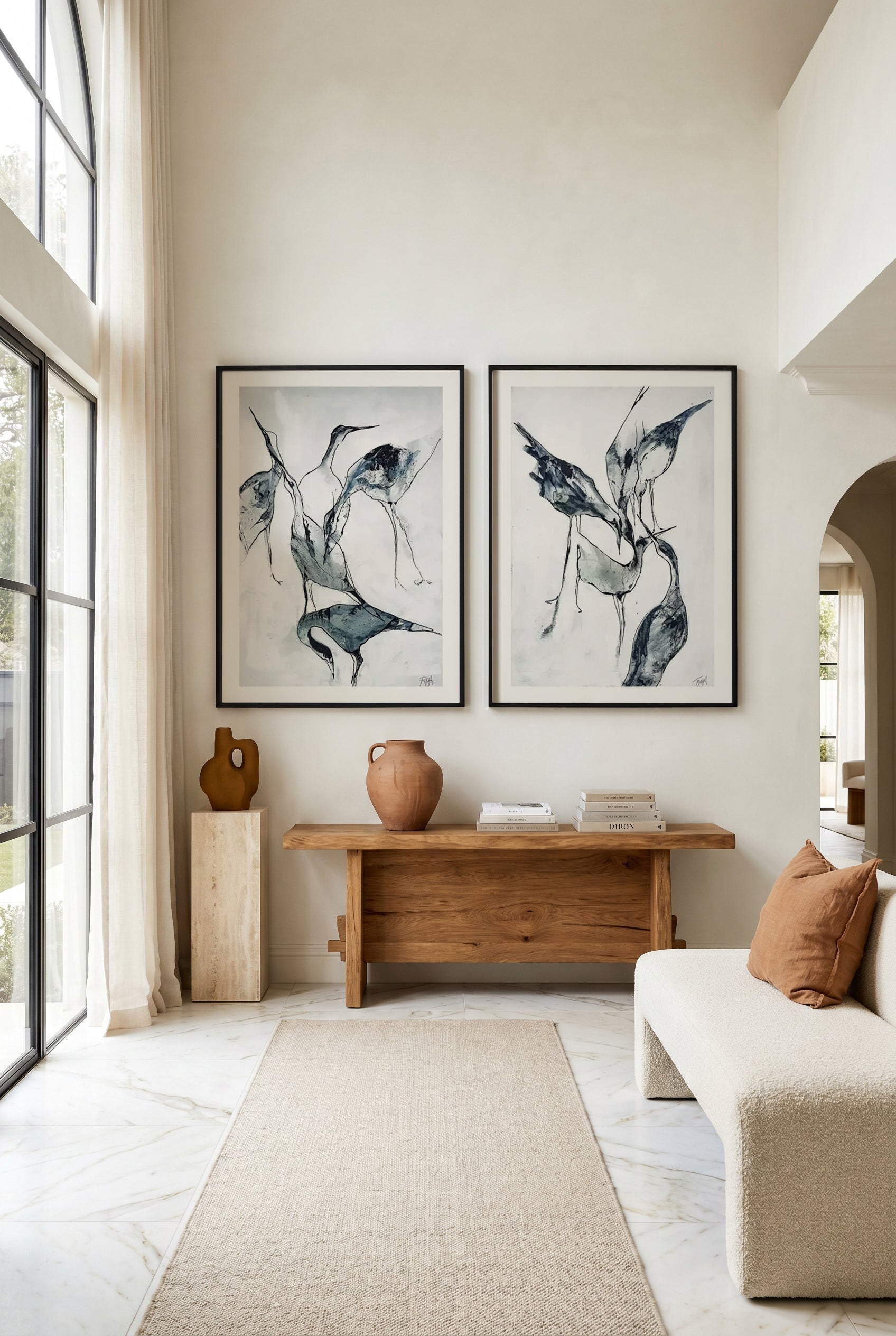 Crane I & II by Designer Fabrikken Art Print Set of 2 | Matching Wall Art
