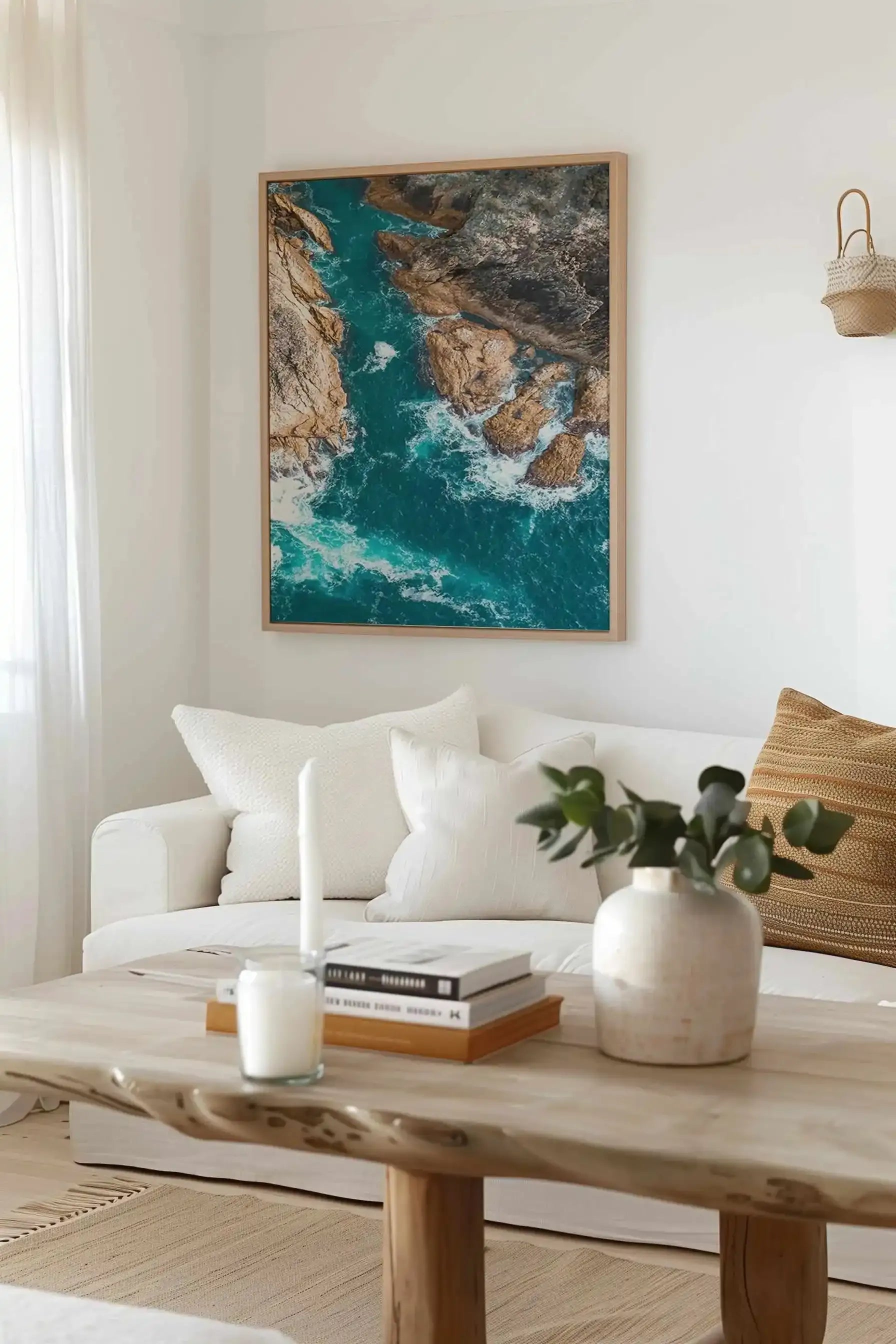 Kianinny Bleue Tathra | Aerial Photo Wall Framed Canvas Art Print from Olive et Oriel where you can shop wallpaper and artworks online