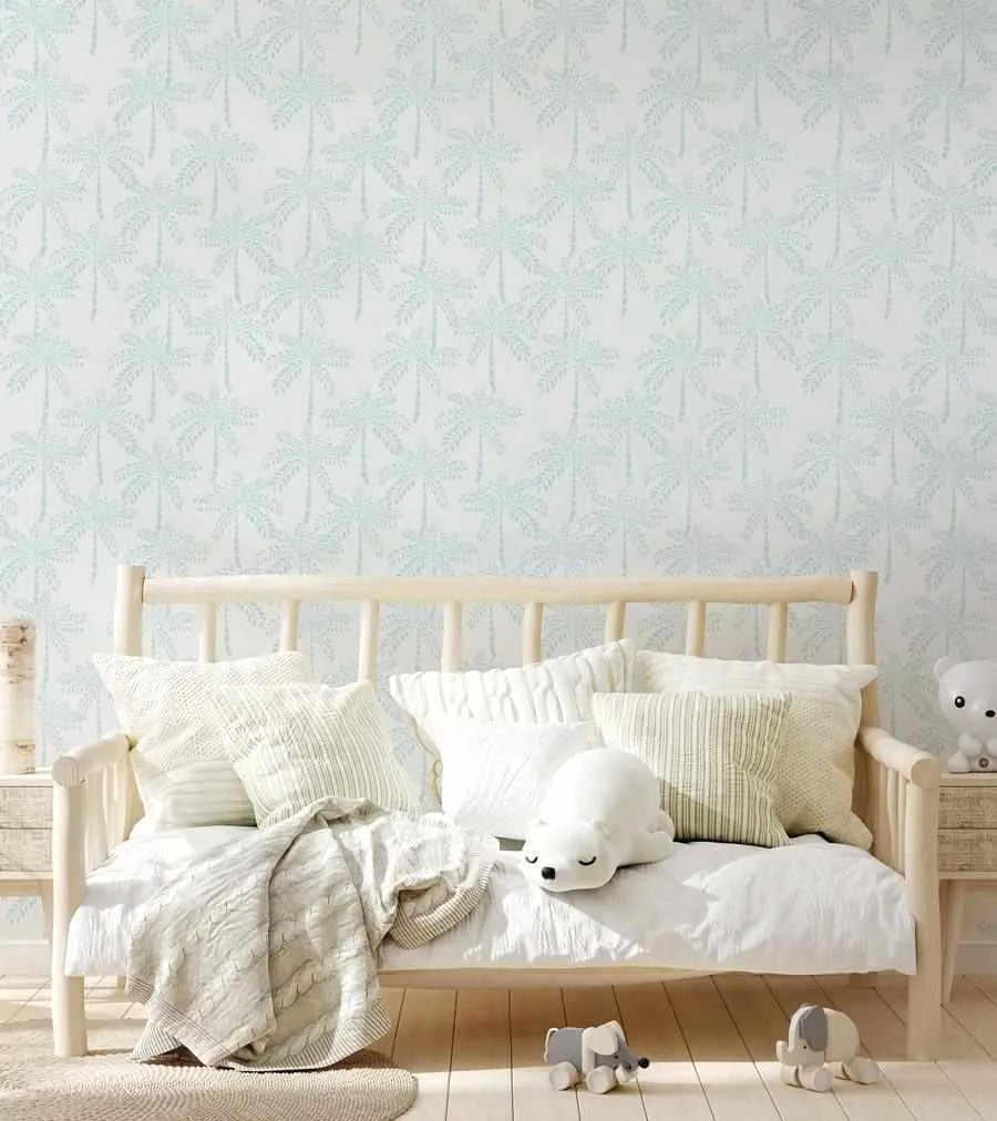 Cruisey Palms in Sky Blue Wallpaper-Wallpaper-Buy Kids Removable Wallpaper Online Our Custom Made Children‚àö¬¢‚Äö√á¬®‚Äö√ë¬¢s Wallpapers Are A Fun Way To Decorate And Enhance Boys Bedroom Decor And Girls Bedrooms They Are An Amazing Addition To Your Kids Bedroom Walls Our Collection of Kids Wallpaper Is Sure To Transform Your Kids Rooms Interior Style From Pink Wallpaper To Dinosaur Wallpaper Even Marble Wallpapers For Teen Boys Shop Peel And Stick Wallpaper Online Today With Olive et Oriel
