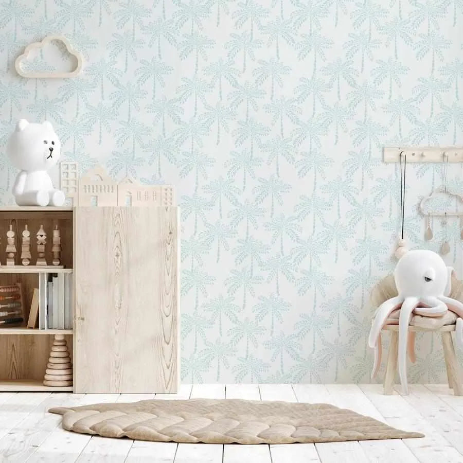 Cruisey Palms in Sky Blue Wallpaper-Wallpaper-Buy Kids Removable Wallpaper Online Our Custom Made Children‚àö¬¢‚Äö√á¬®‚Äö√ë¬¢s Wallpapers Are A Fun Way To Decorate And Enhance Boys Bedroom Decor And Girls Bedrooms They Are An Amazing Addition To Your Kids Bedroom Walls Our Collection of Kids Wallpaper Is Sure To Transform Your Kids Rooms Interior Style From Pink Wallpaper To Dinosaur Wallpaper Even Marble Wallpapers For Teen Boys Shop Peel And Stick Wallpaper Online Today With Olive et Oriel