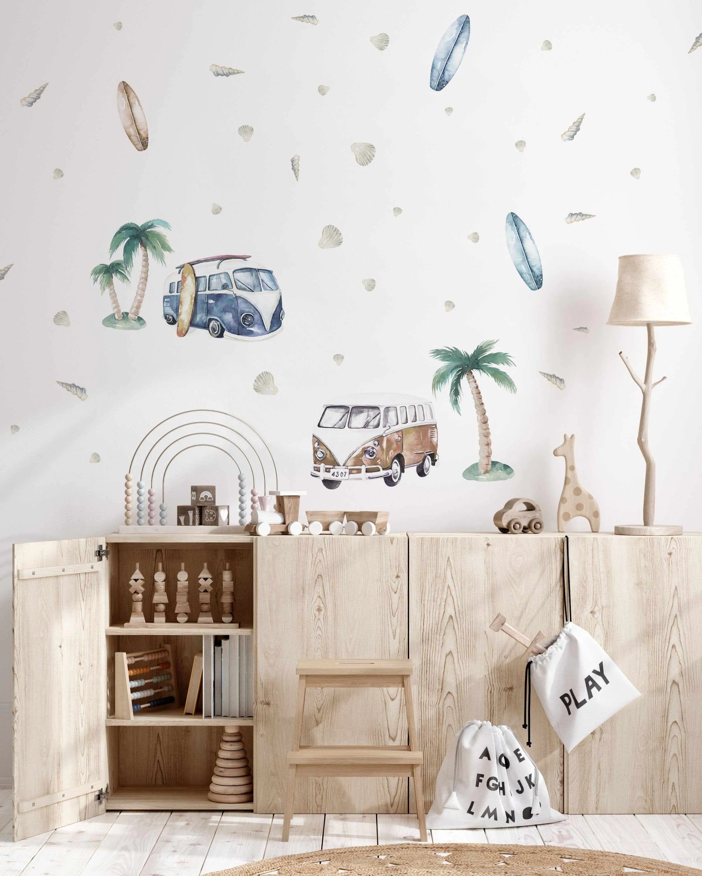 Cruisin' Kombi Decal Set-Decals-Olive et Oriel-Decorate your kids bedroom wall decor with removable wall decals, these fabric kids decals are a great way to add colour and update your children's bedroom. Available as girls wall decals or boys wall decals, there are also nursery decals.