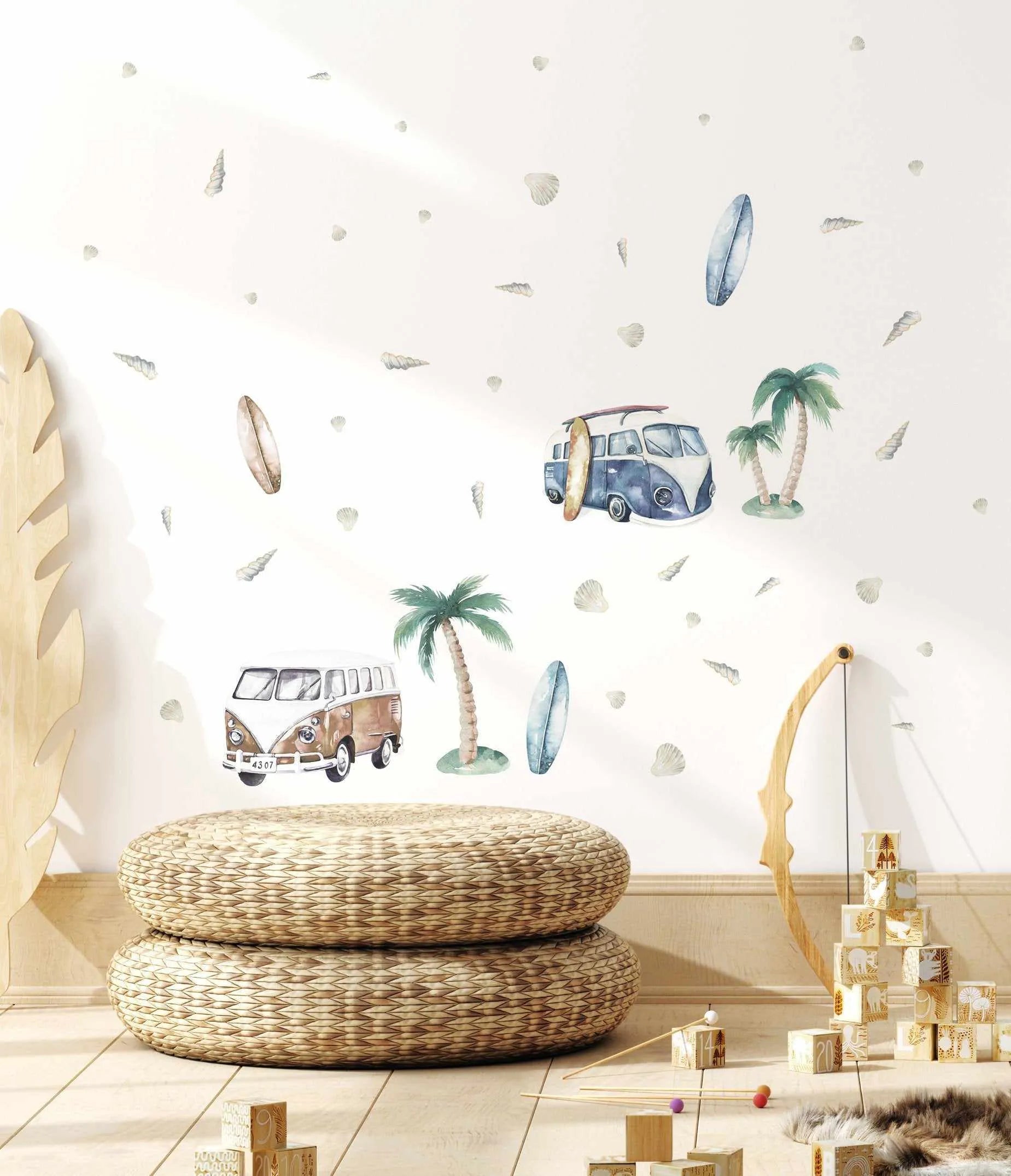 Cruisin' Kombi Decal Set-Decals-Olive et Oriel-Decorate your kids bedroom wall decor with removable wall decals, these fabric kids decals are a great way to add colour and update your children's bedroom. Available as girls wall decals or boys wall decals, there are also nursery decals.