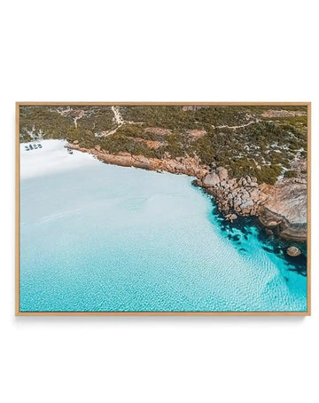 Crystal Waters Wharton Beach | Aerial Photo Wall Framed Canvas Art Print aqua coastal art print