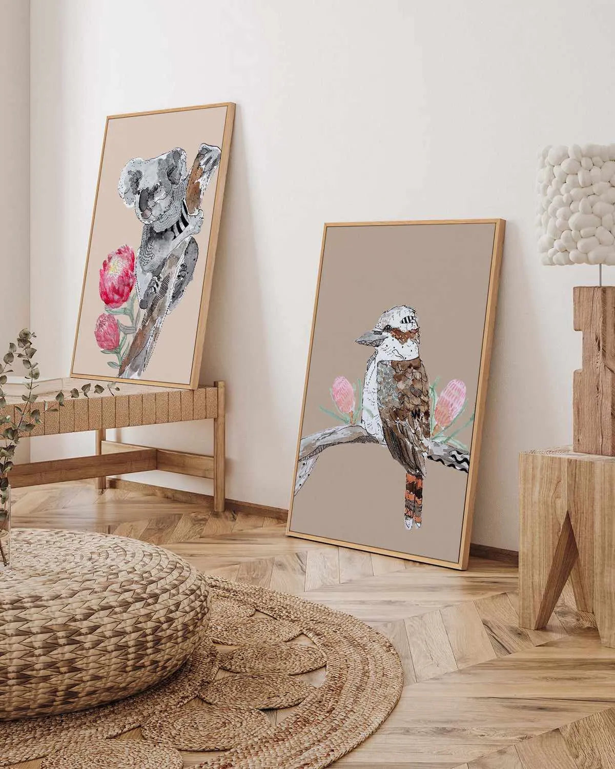 Kookaburra Beige by Maku Fenaroli | Framed Canvas Art Print from Olive et Oriel where you can shop wallpaper and artworks online