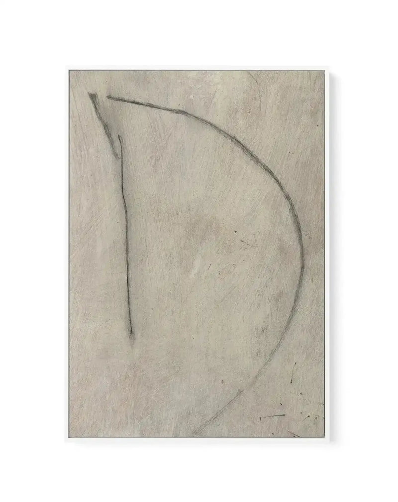Abstract curved line canvas in white frame, textured beige background, product shot on white