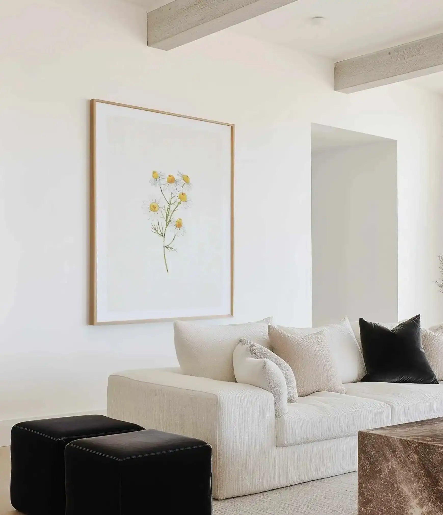 Daisies on Linen I Art Print from Olive et Oriel where you can shop wallpaper and artworks online