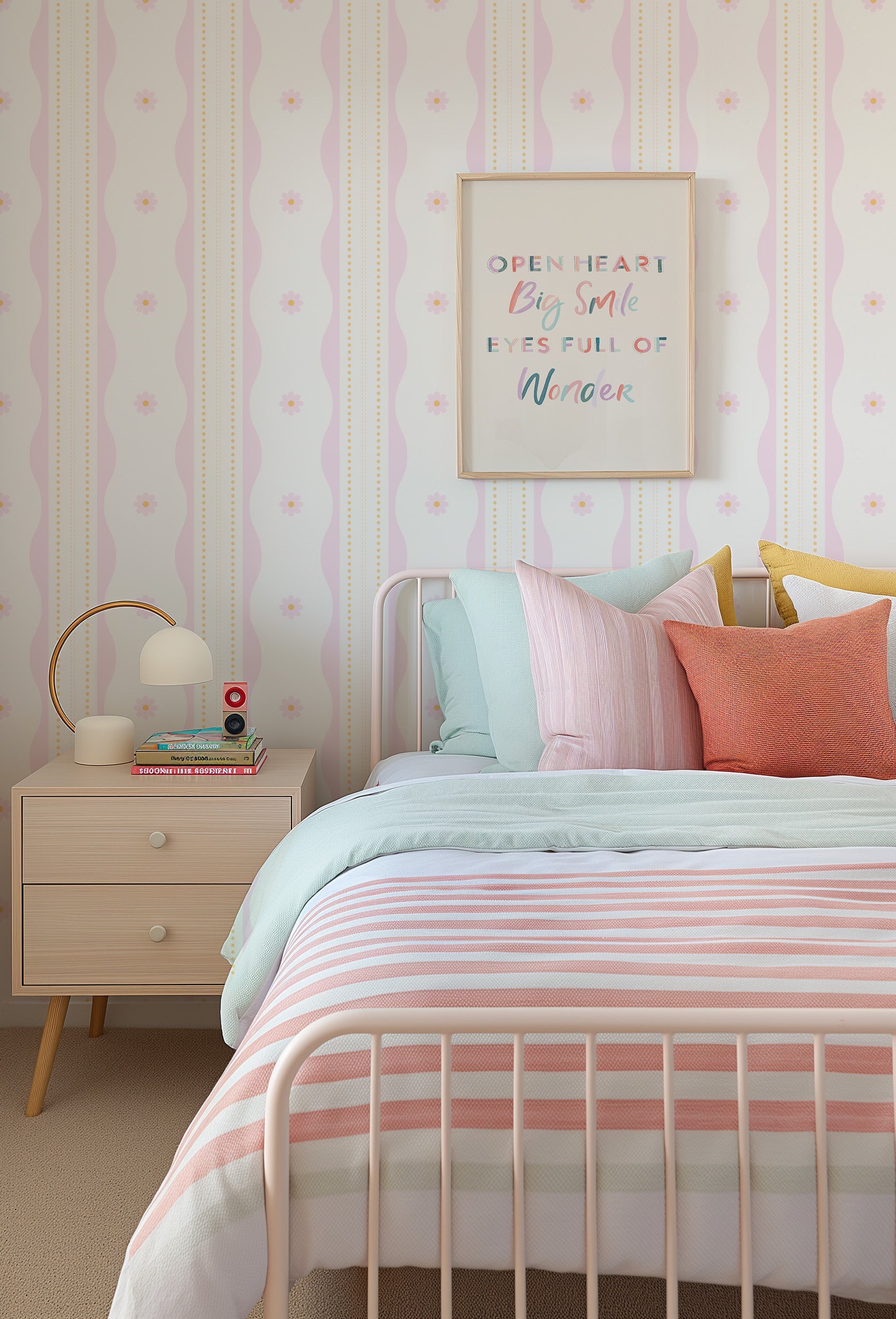 Daisies and Stripes By the Roll Wallpaper