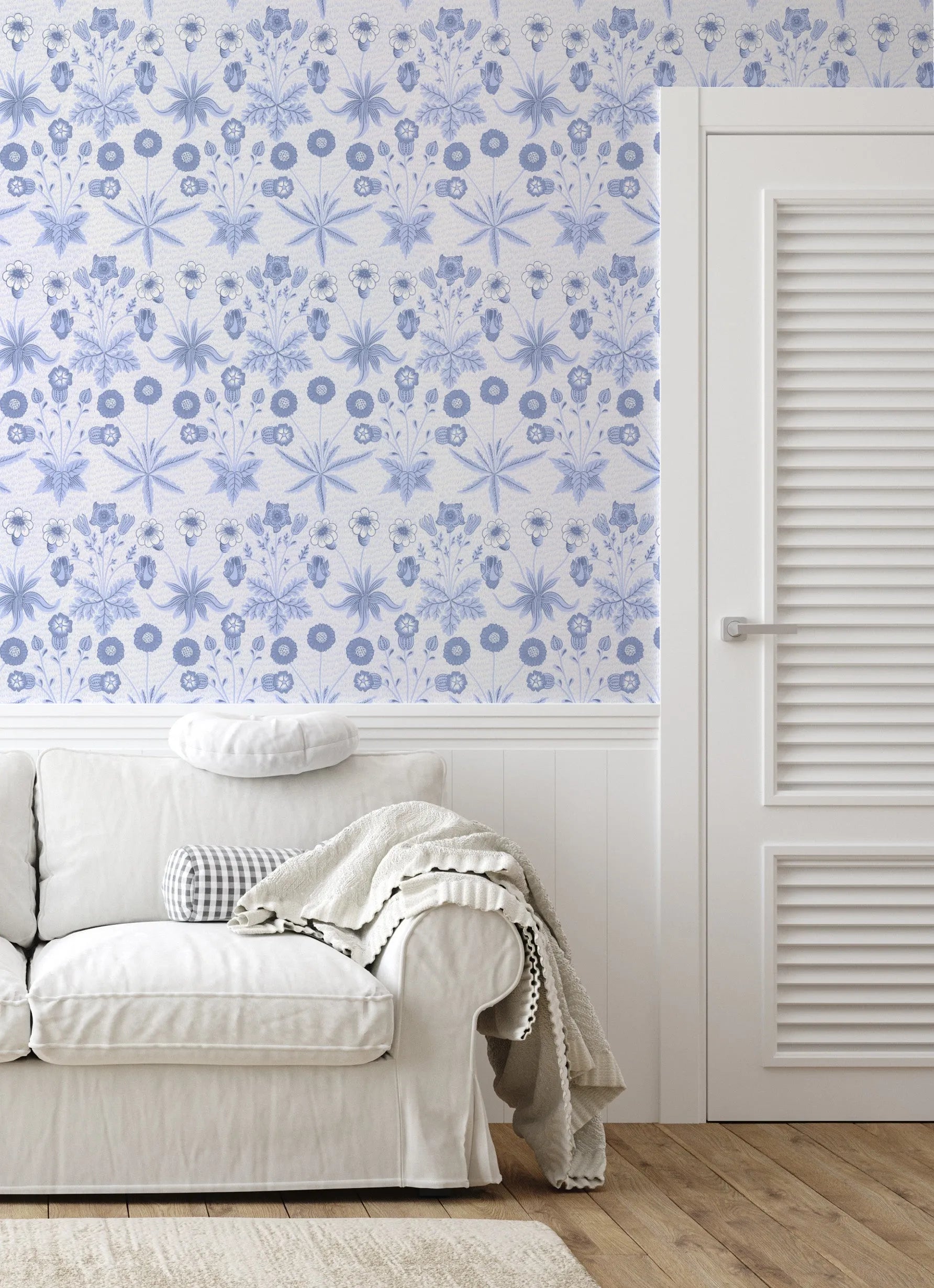 Daisy in Hamptons Blue by William Morris Wallpaper from Olive et Oriel where you can shop wallpaper and artworks online