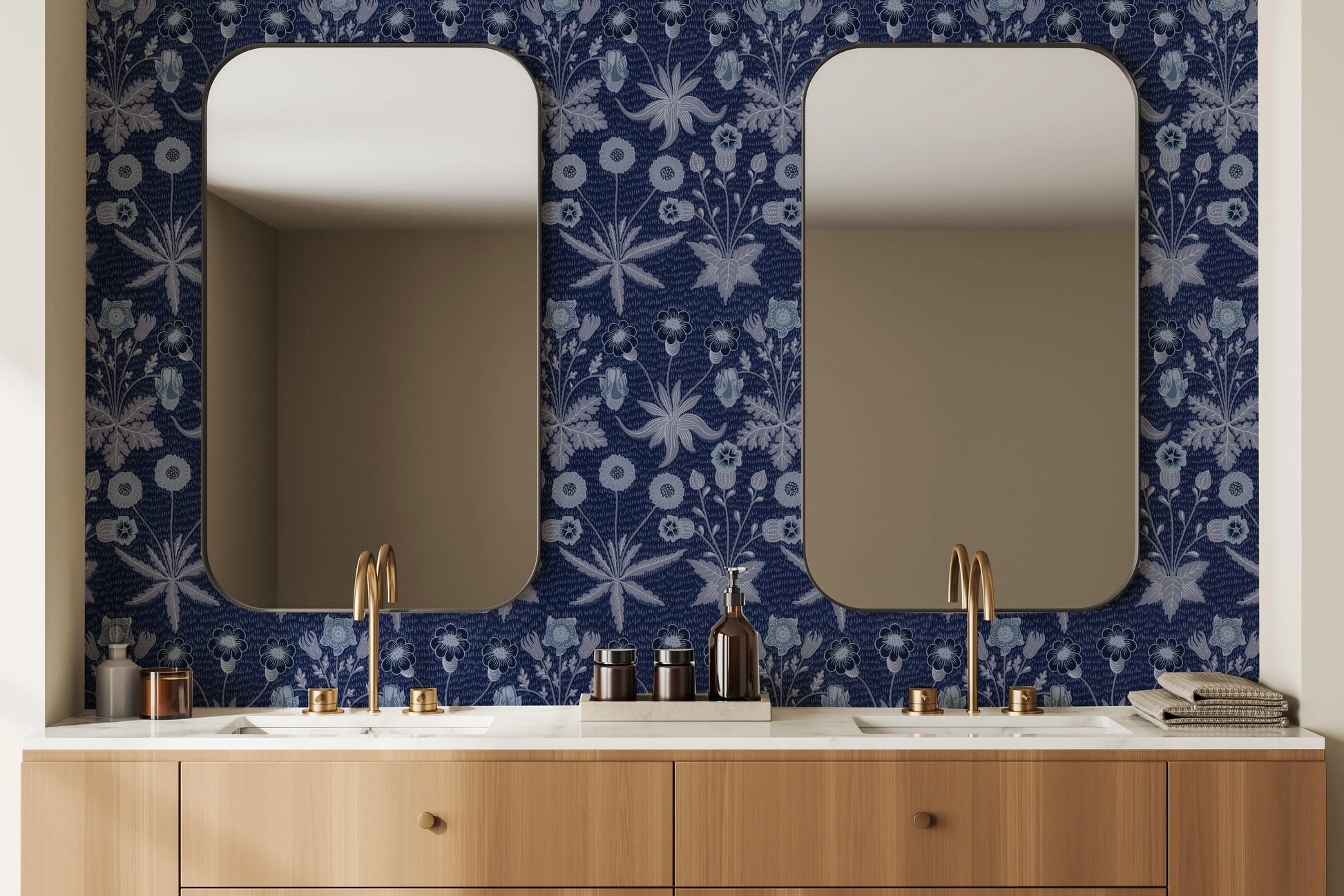 Daisy in Navy Blue by William Morris Wallpaper from Olive et Oriel where you can shop wallpaper and artworks online