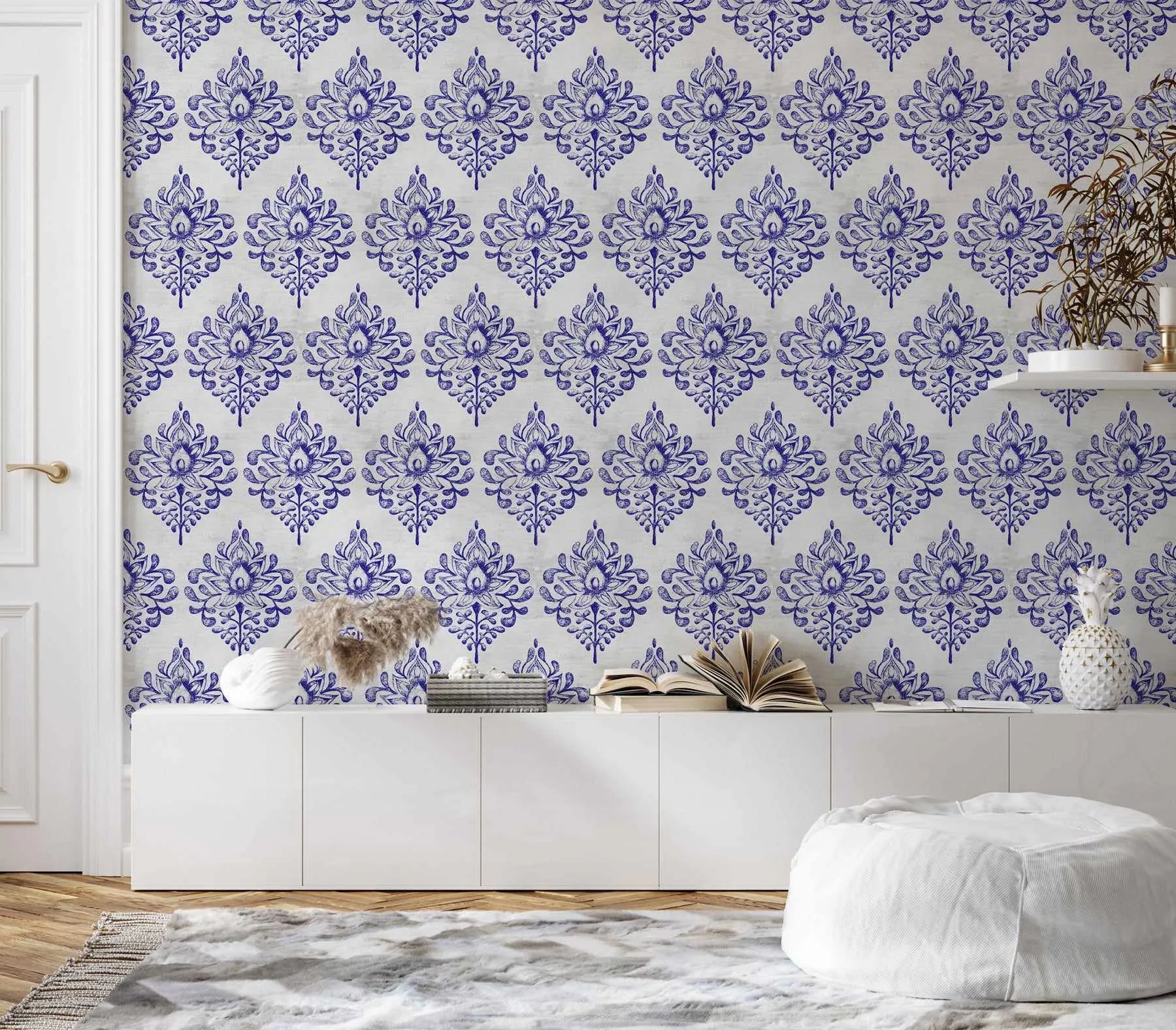 Damask Flower Wallpaper from Olive et Oriel where you can shop wallpaper and artworks online