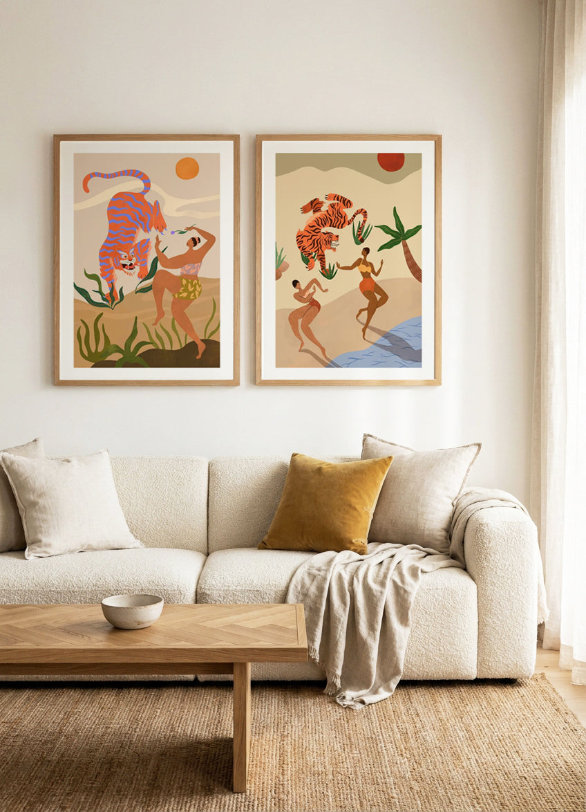 Dance with Me & Dancing Tiger by Arty Guava Art Print Set of 2 | Matching Wall Art