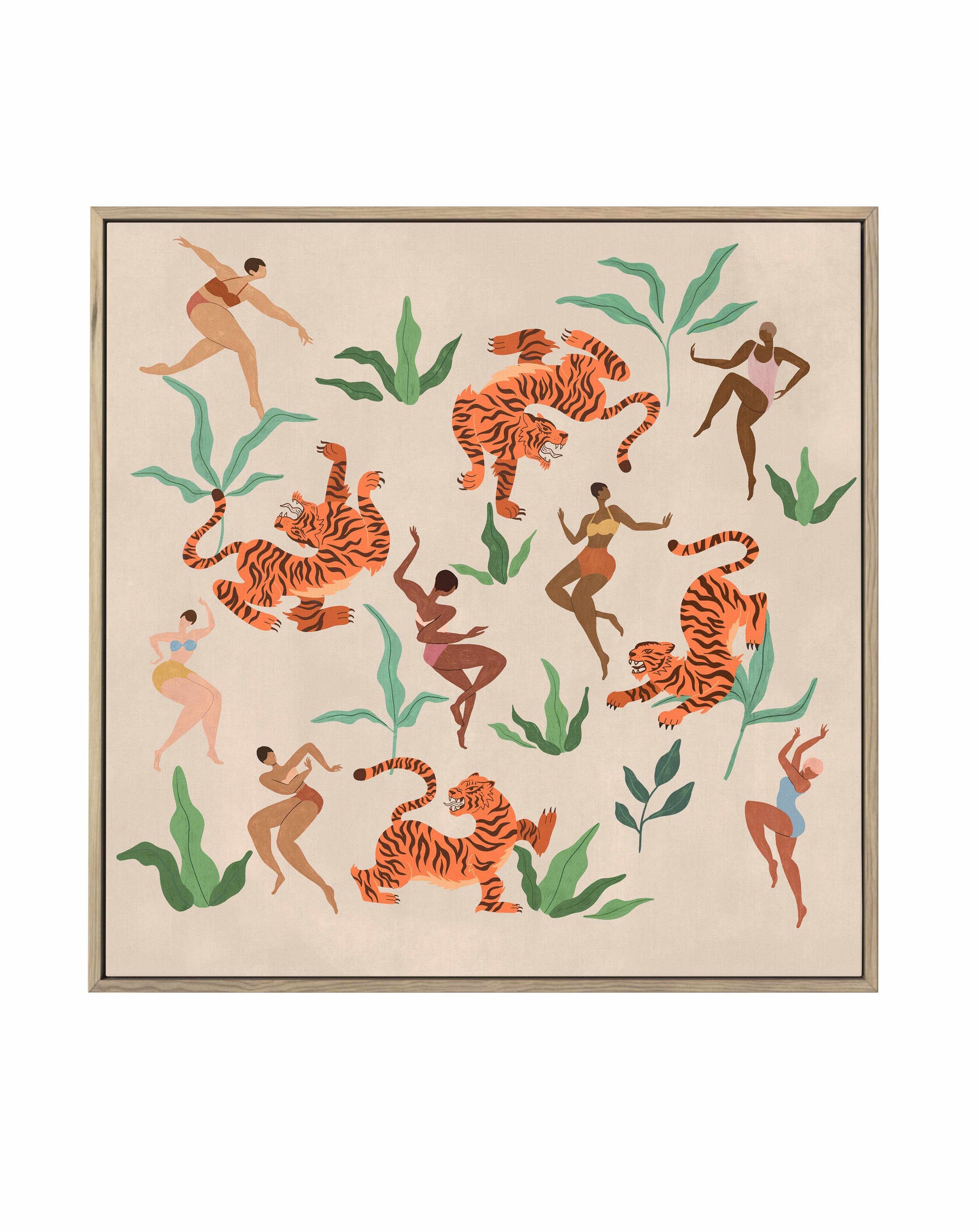 Dancing With Tigers by Arty Guava | Framed Canvas Art Print from Olive et Oriel where you can shop wallpaper and artworks online