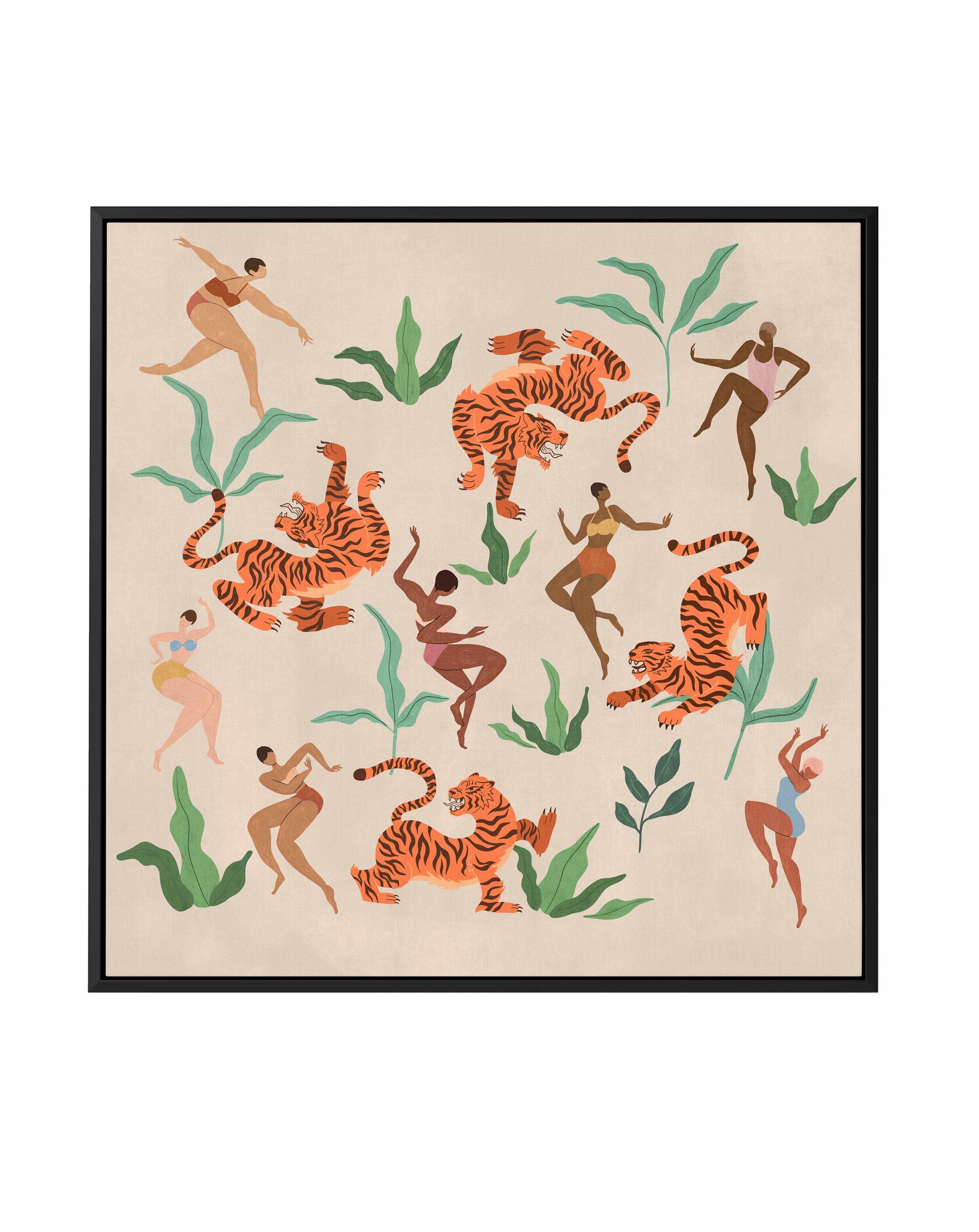 Dancing With Tigers by Arty Guava | Framed Canvas Art Print from Olive et Oriel where you can shop wallpaper and artworks online