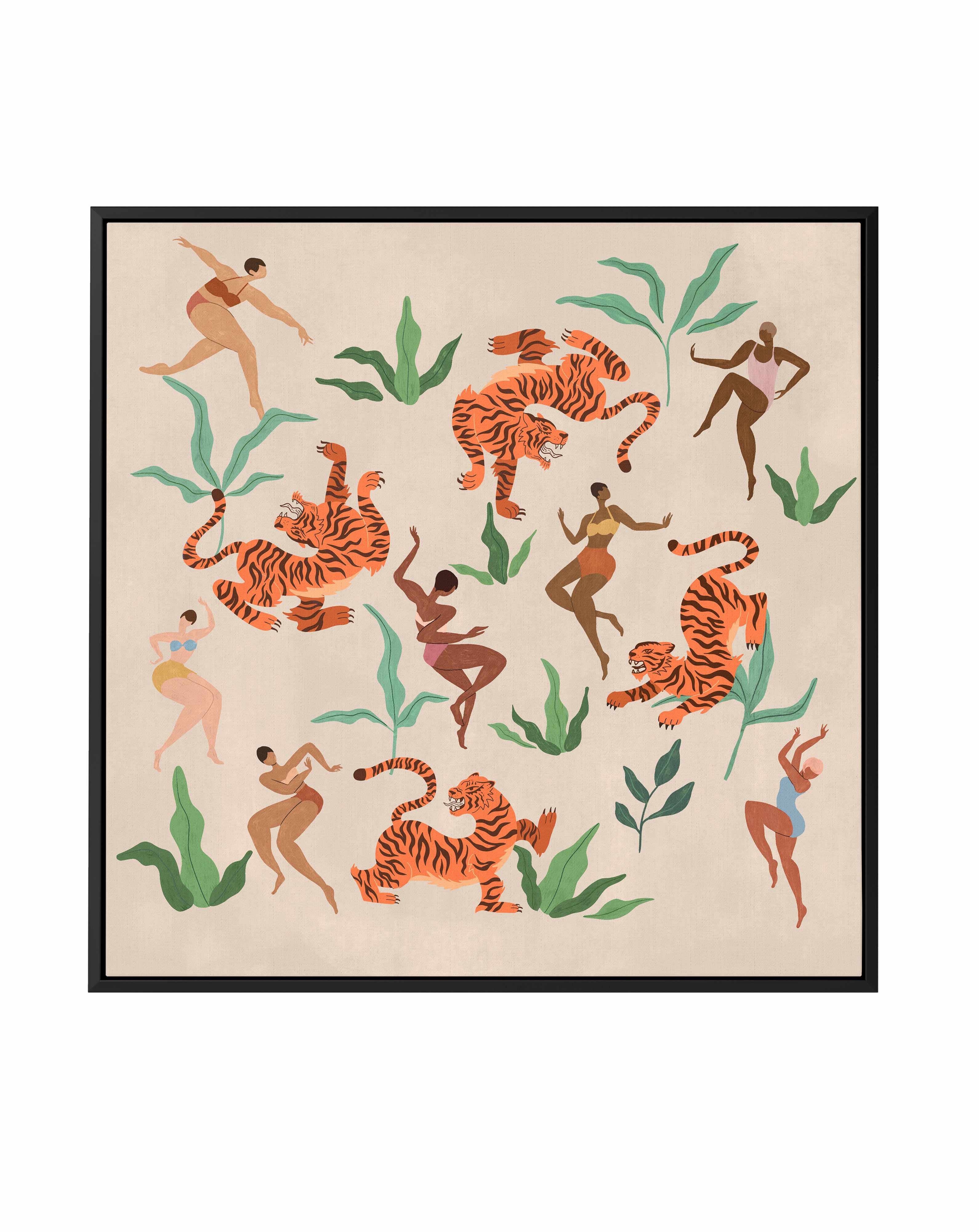 Dancing With Tigers by Arty Guava | Framed Canvas Art Print from Olive et Oriel where you can shop wallpaper and artworks online