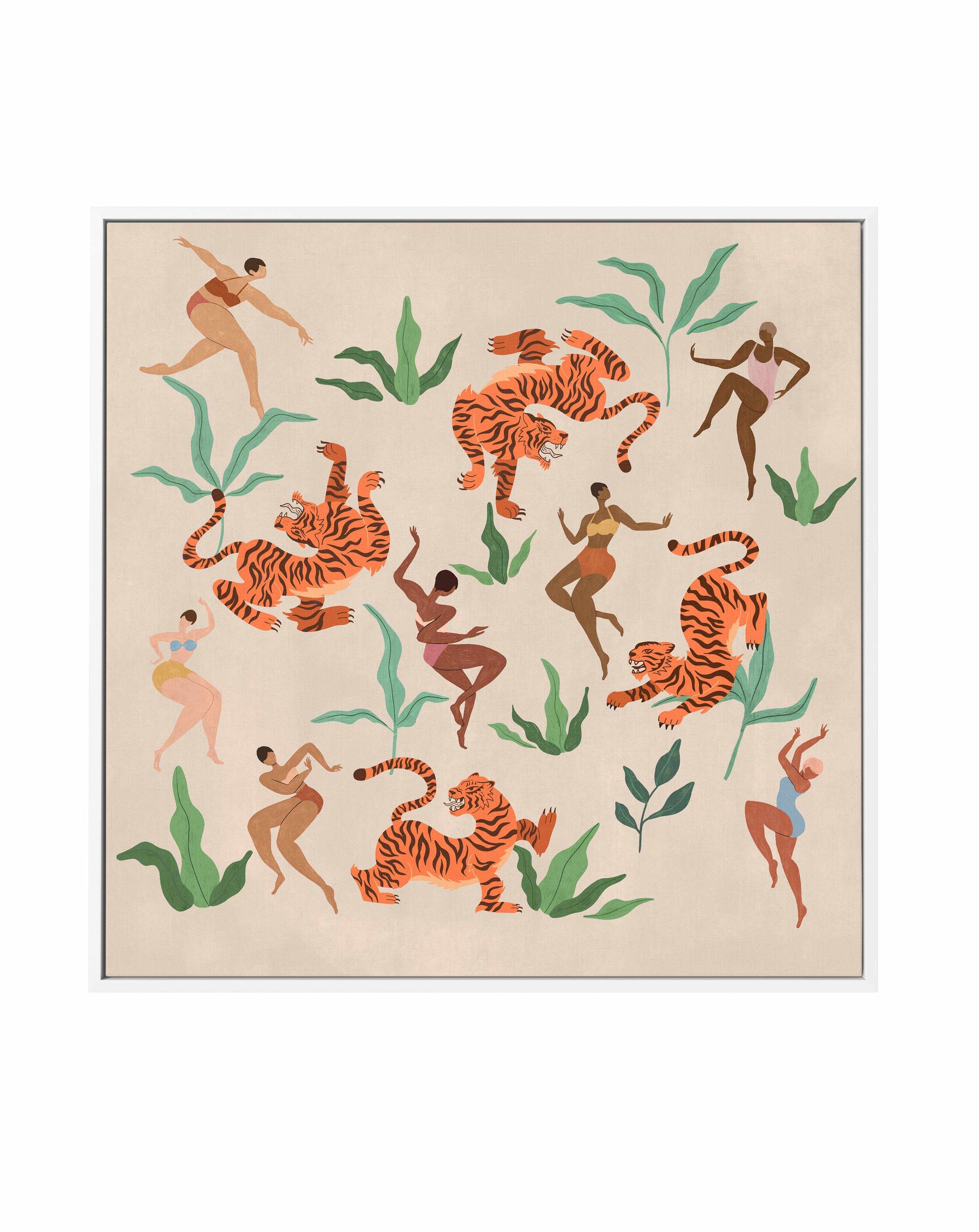 Dancing With Tigers by Arty Guava | Framed Canvas Art Print from Olive et Oriel where you can shop wallpaper and artworks online