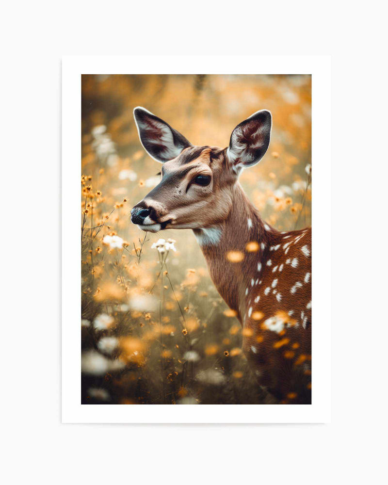Deer In Flower Field by Treechild | Art Print