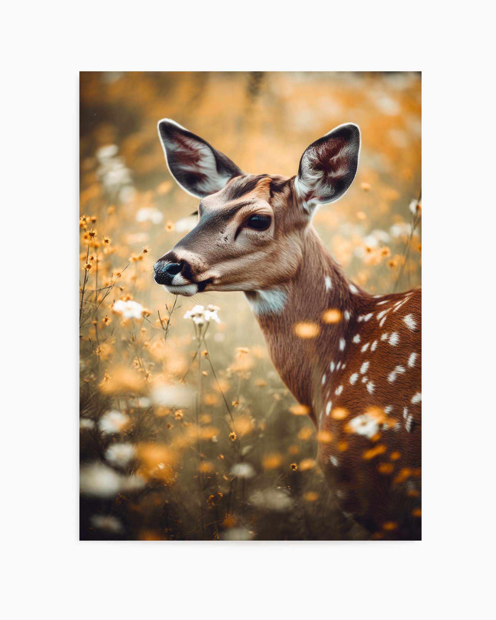 Deer In Flower Field by Treechild | Art Print