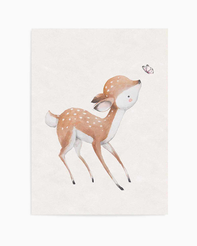 Deer & Butterfly Art Print