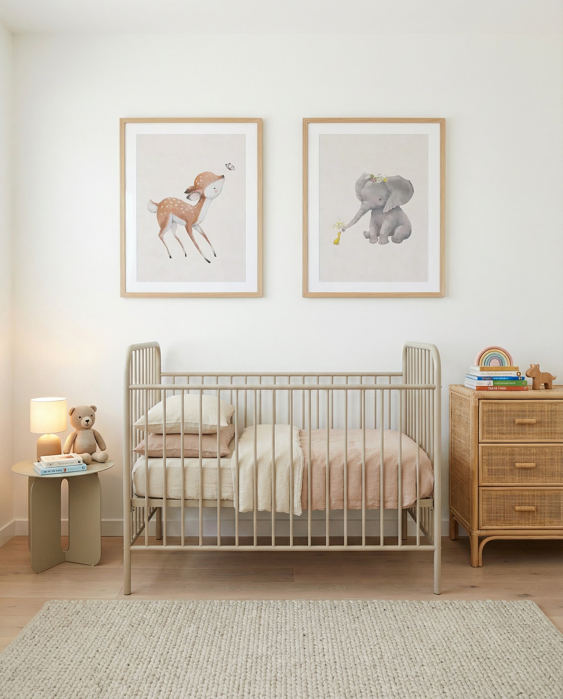 Deer Butterfly & Elephant Duck Art Print Set of 2 | Matching Wall Art