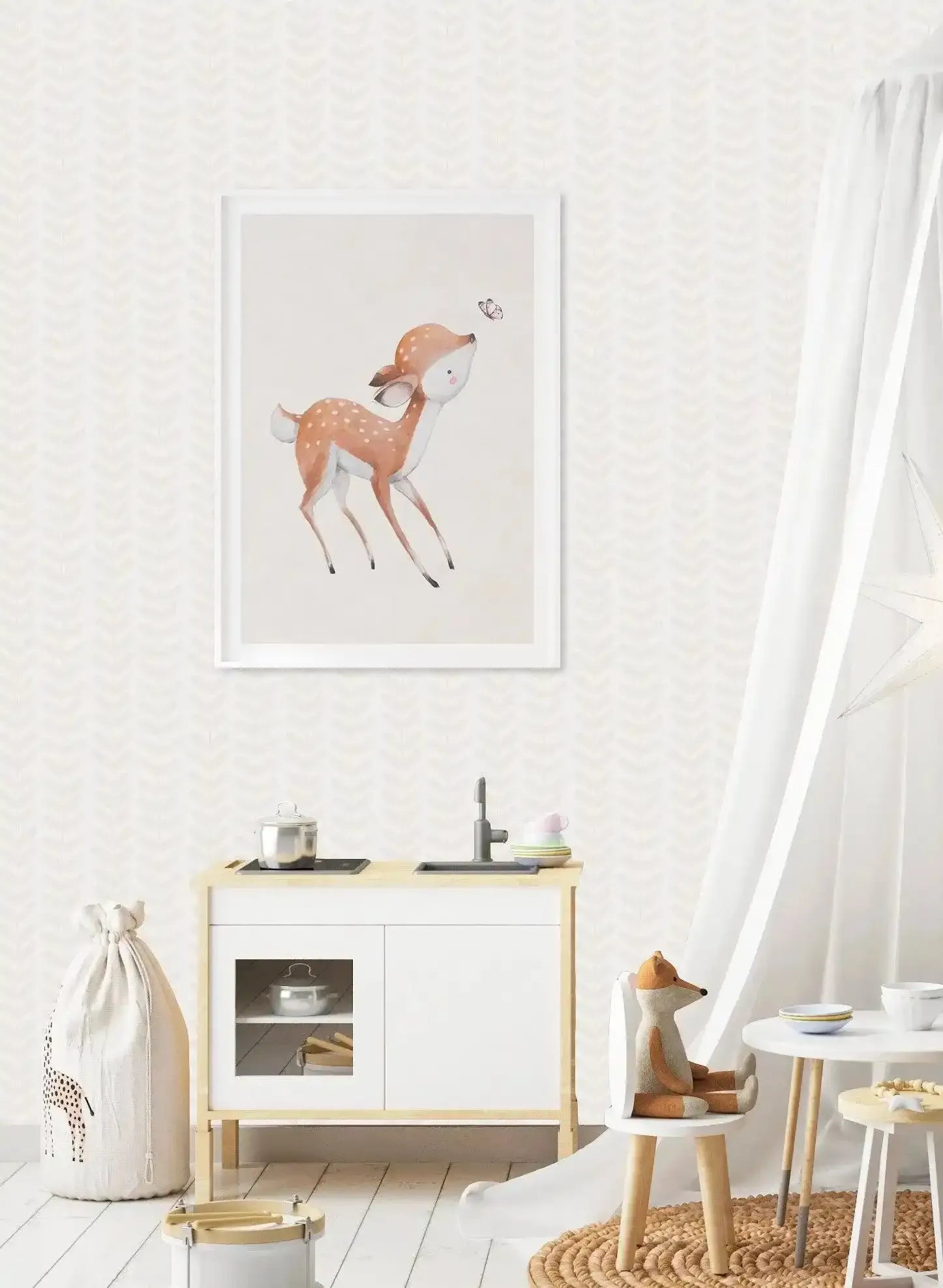 Deer & Butterfly Art Print-PRINT-Olive et Oriel-Olive et Oriel-Buy-Australian-Art-Prints-Online-with-Olive-et-Oriel-Your-Artwork-Specialists-Austrailia-Decorate-With-Coastal-Photo-Wall-Art-Prints-From-Our-Beach-House-Artwork-Collection-Fine-Poster-and-Framed-Artwork