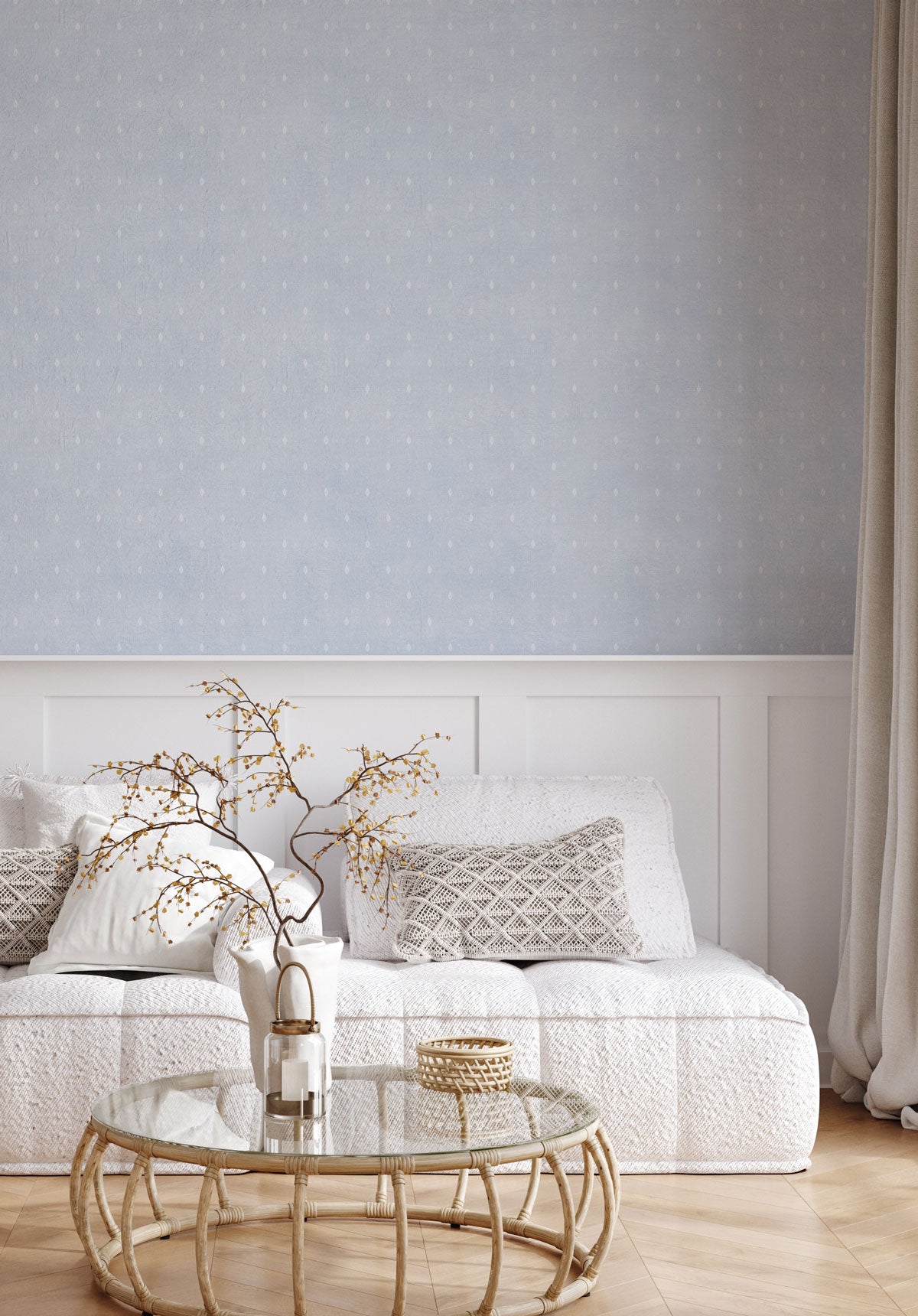 Delicate Paisley in Light Blue Wallpaper from Olive et Oriel where you can shop wallpaper and artworks online