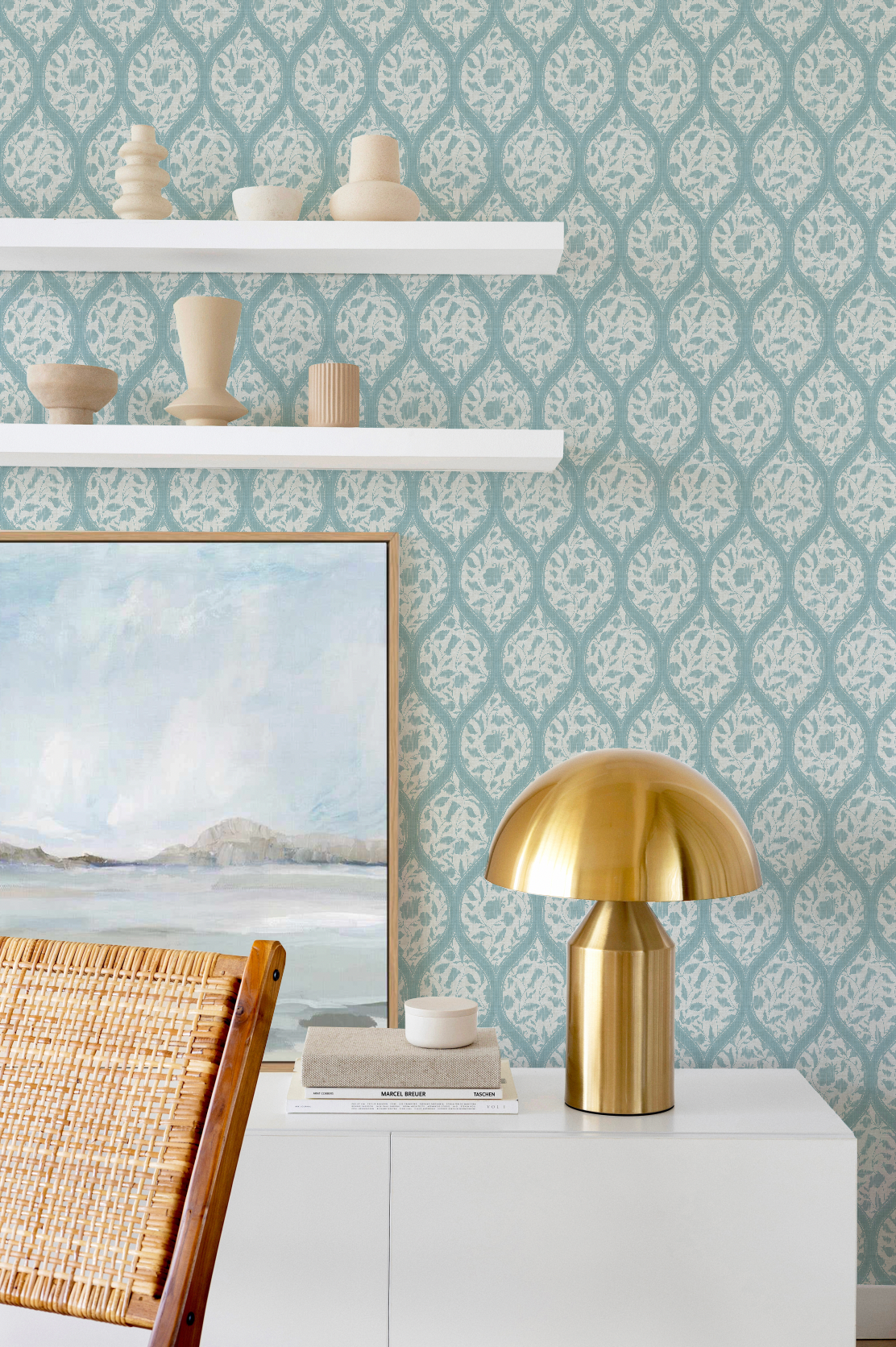 Delicate Weave Light Teal Blue Wallpaper