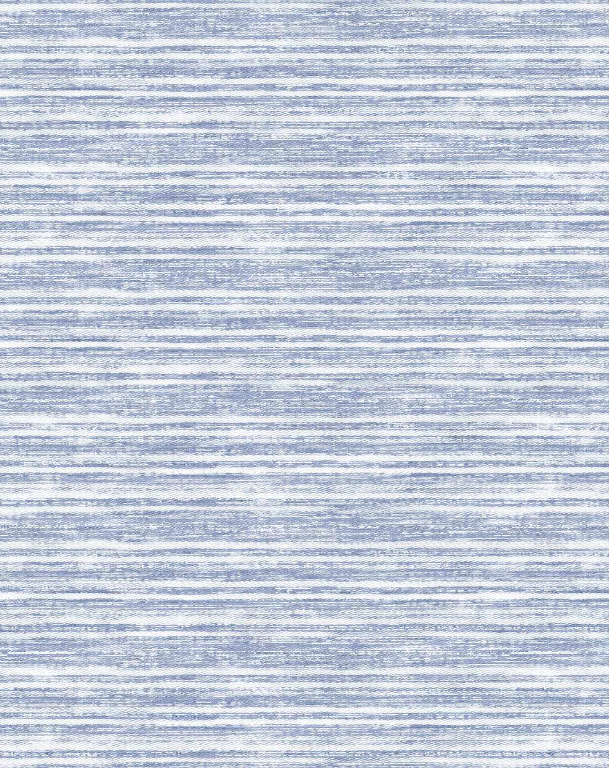 Denim Stripe Wallpaper featuring horizontal stripes in varying widths alternating between soft white, pale blue, and muted periwinkle tones. The stripes have a subtle woven textile appearance with a linen-like finish, creating a calm, sophisticated pattern. The design repeats uniformly across the full sample shown.