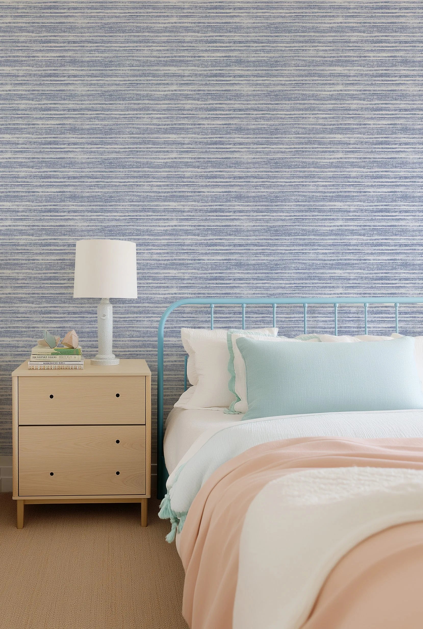 Denim Stripe Wallpaper from Olive et Oriel where you can shop wallpaper and artworks online
