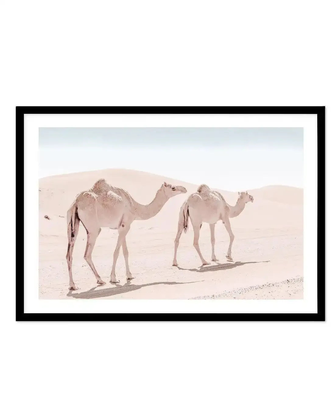 Desert Camels II Art Print-Shop Australian Art Prints Online with Olive et Oriel - Our collection of Moroccan art prints offer unique wall art including moroccan arches and pink morocco doors of marrakech - this collection will add soft feminine colour to your walls and some may say bohemian style. These traditional morocco landscape photography includes desert scenes of palm trees and camel art prints - there is art on canvas and extra large wall art with fast, free shipping across Australia. U