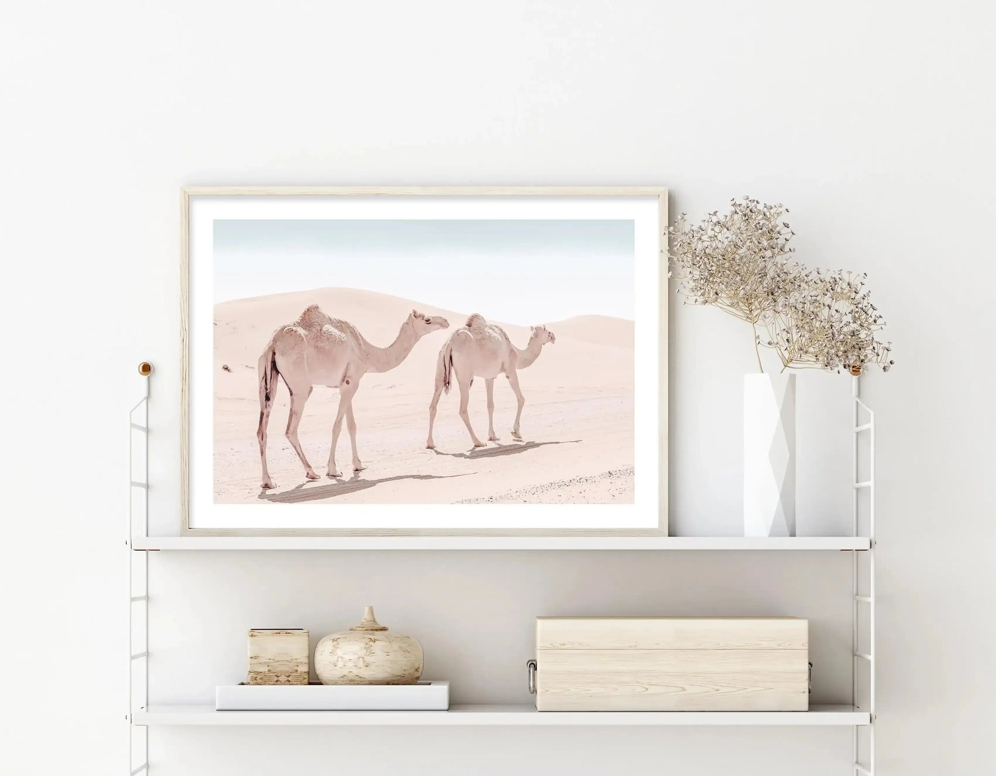 Desert Camels II Art Print-Shop Australian Art Prints Online with Olive et Oriel - Our collection of Moroccan art prints offer unique wall art including moroccan arches and pink morocco doors of marrakech - this collection will add soft feminine colour to your walls and some may say bohemian style. These traditional morocco landscape photography includes desert scenes of palm trees and camel art prints - there is art on canvas and extra large wall art with fast, free shipping across Australia. U