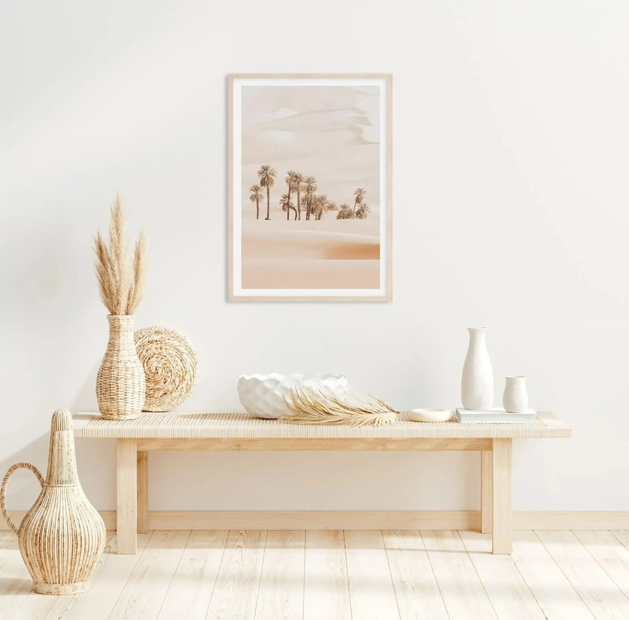 Desert Mirage II | PT Art Print-Shop Australian Art Prints Online with Olive et Oriel - Our collection of Moroccan art prints offer unique wall art including moroccan arches and pink morocco doors of marrakech - this collection will add soft feminine colour to your walls and some may say bohemian style. These traditional morocco landscape photography includes desert scenes of palm trees and camel art prints - there is art on canvas and extra large wall art with fast, free shipping across Austral
