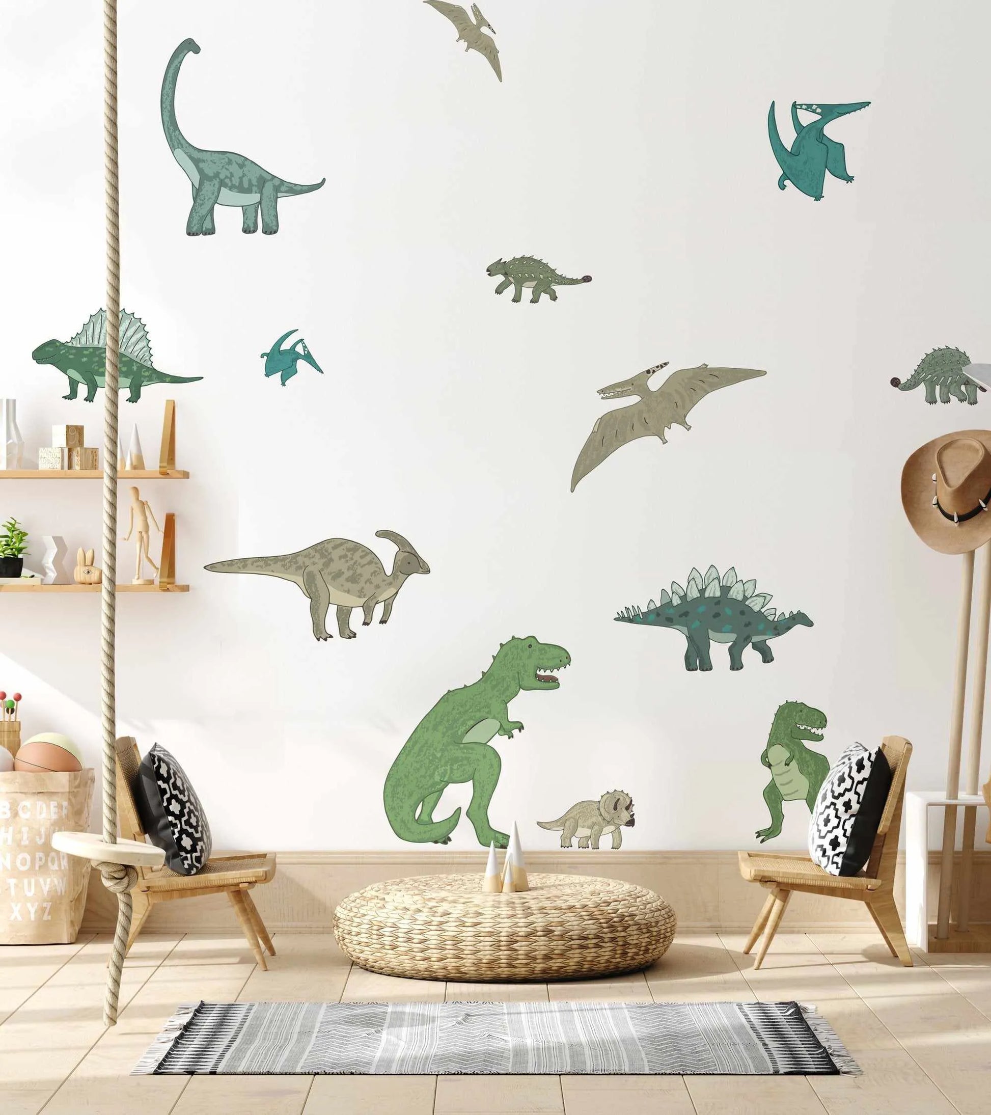 Dino-Roar Dinosaurs Decal Set-Decals-Olive et Oriel-Decorate your kids bedroom wall decor with removable wall decals, these fabric kids decals are a great way to add colour and update your children's bedroom. Available as girls wall decals or boys wall decals, there are also nursery decals.