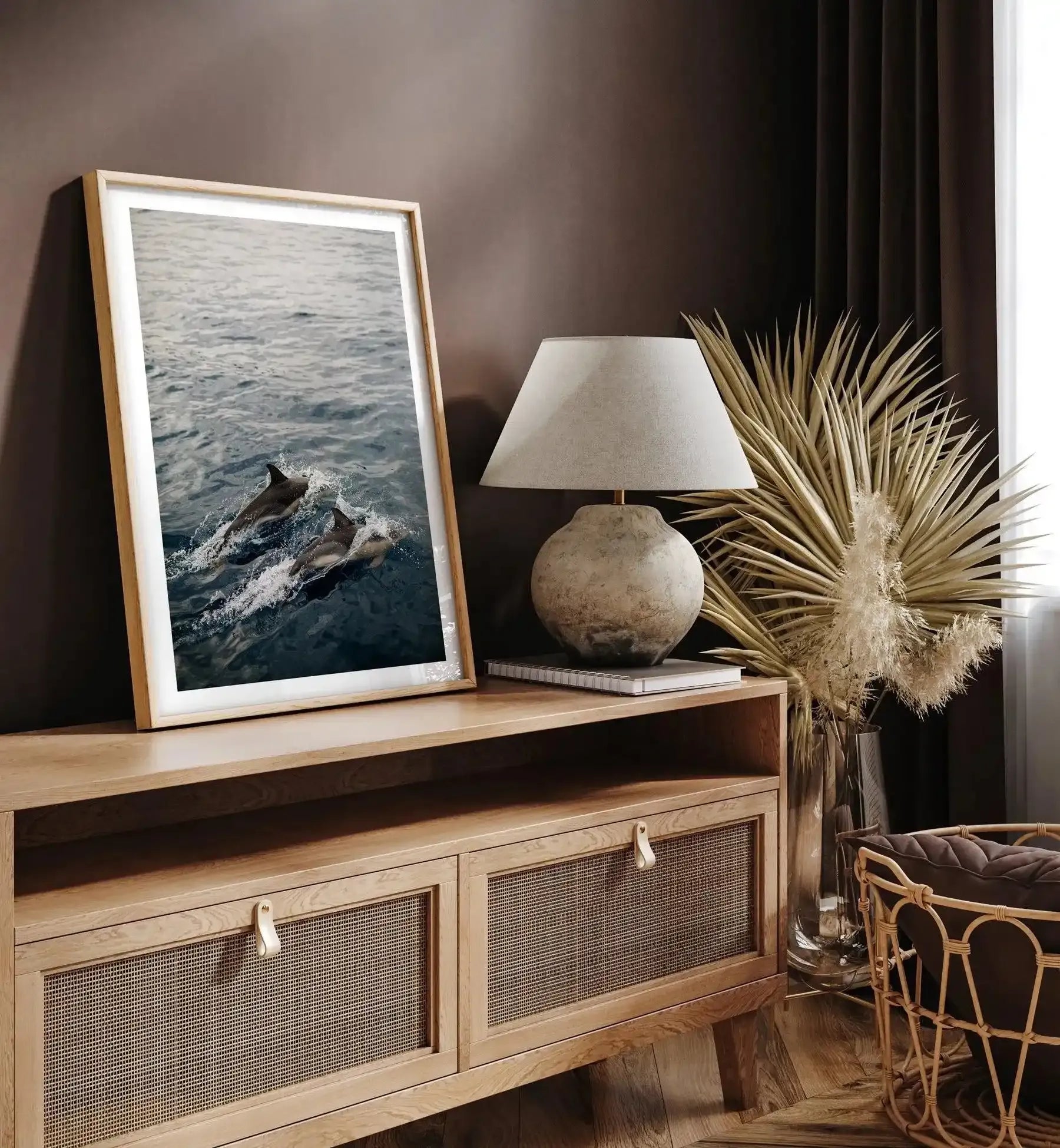 Dolphins in Antiparos, Greece by Jovani Demetrie Art Print-Shop Greece Wall Art Prints Online with Olive et Oriel - Our collection of Greek Islands art prints offer unique wall art including blue domes of Santorini in Oia, mediterranean sea prints and incredible posters from Milos and other Greece landscape photography - this collection will add mediterranean blue to your home, perfect for updating the walls in coastal, beach house style. There is Greece art on canvas and extra large wall art wi