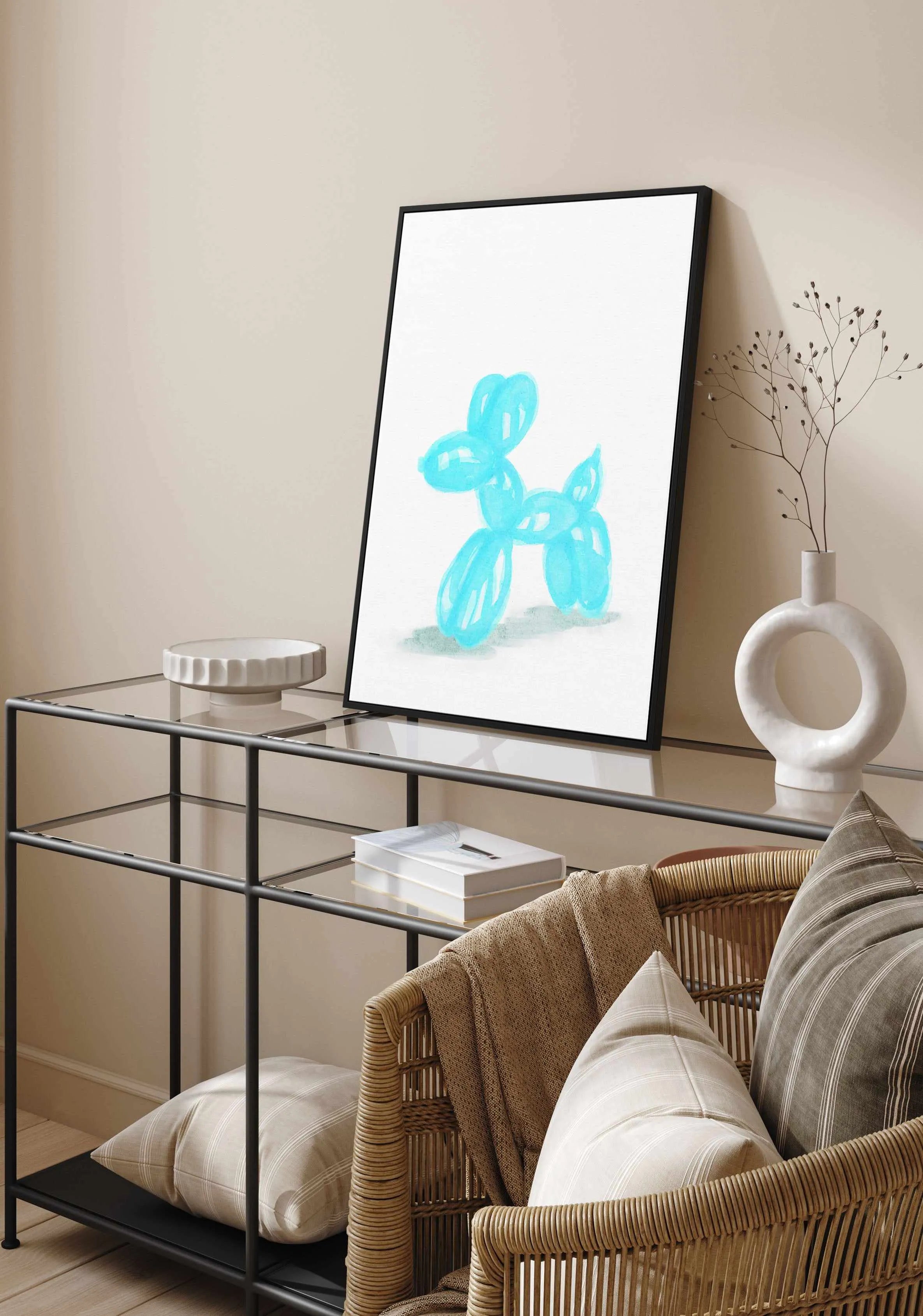 Don't Pop The Aqua Dog | Framed Canvas Art Print from Olive et Oriel where you can shop wallpaper and artworks online