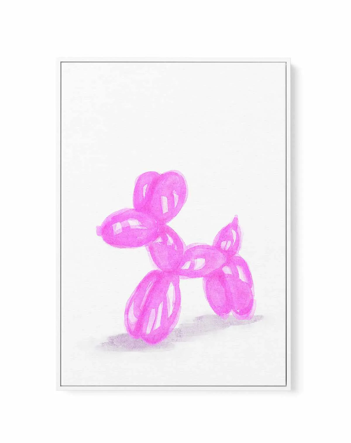 Don't Pop The Pink Dog | Framed Canvas Art Print from Olive et Oriel where you can shop wallpaper and artworks online